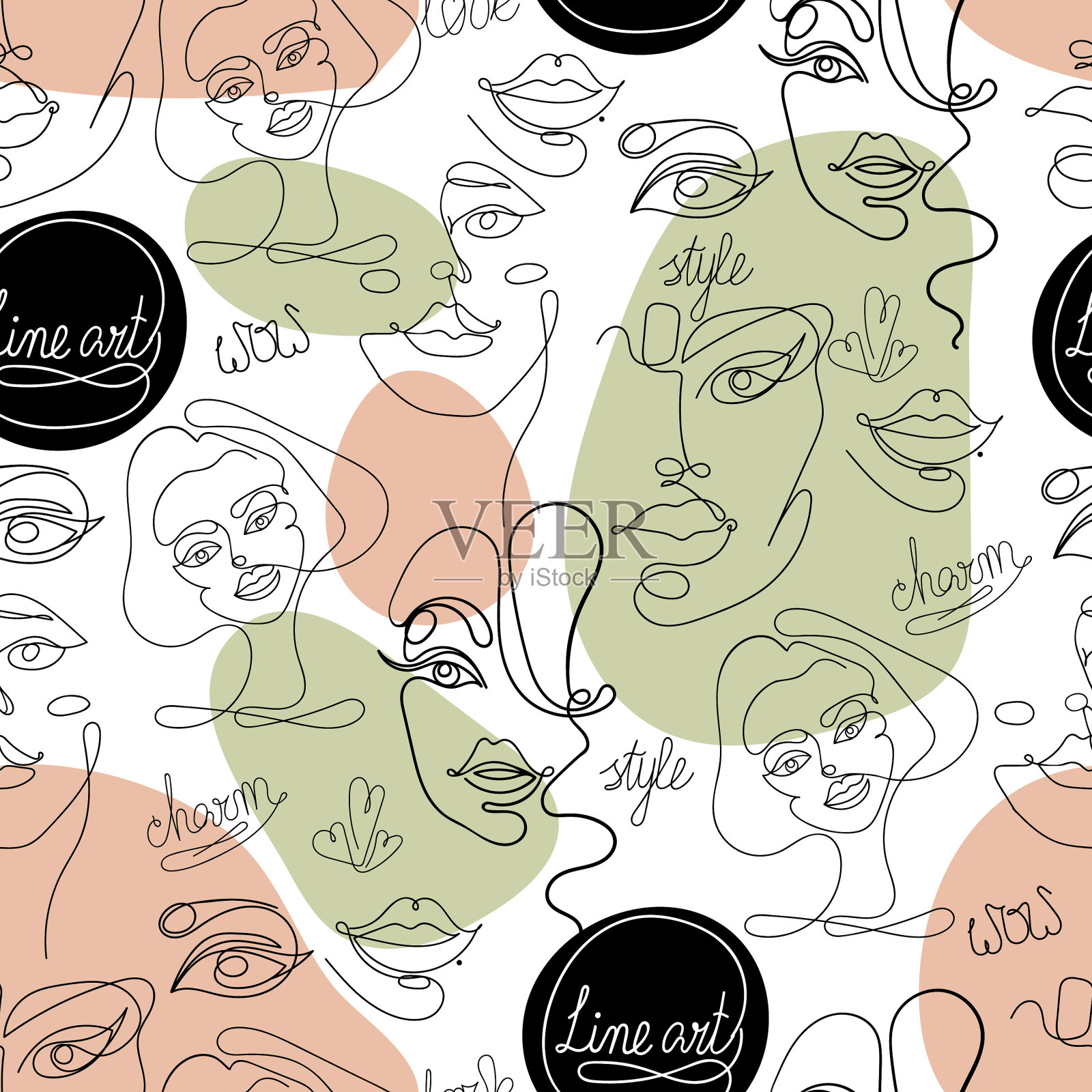 无缝图案有面、字和装饰插画图片素材