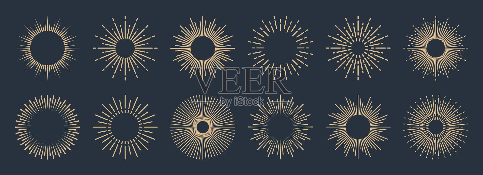 复古sunburst系列绽放金色的阳光插画图片素材
