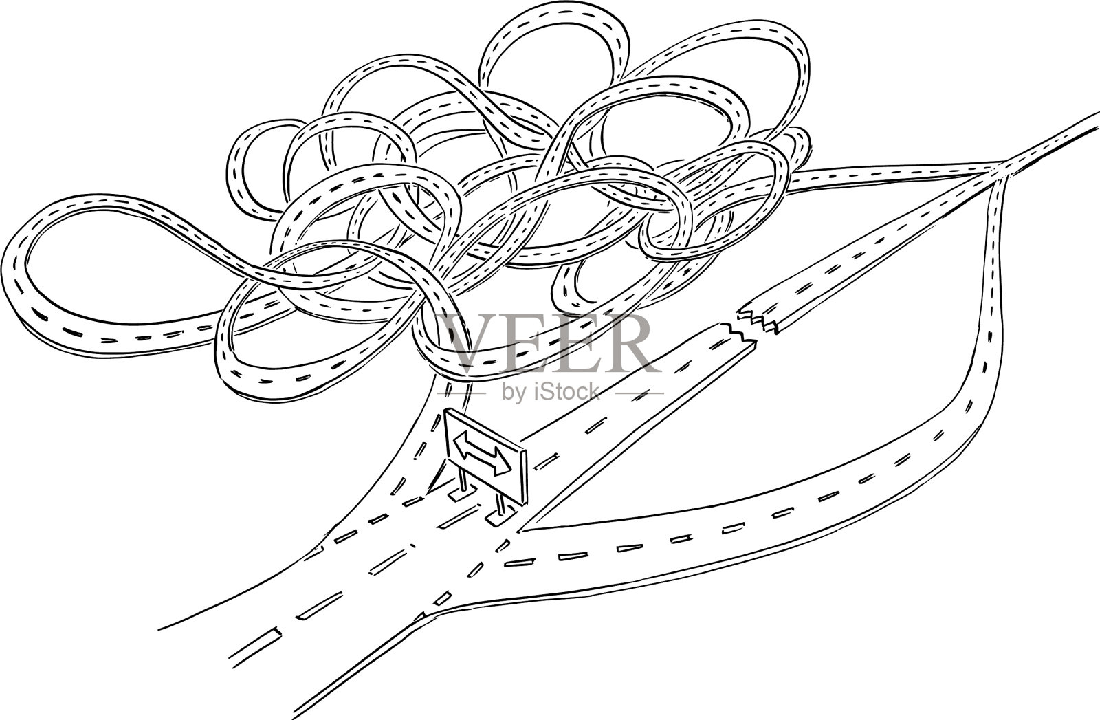 卡通道路封闭，从短或选择插画图片素材