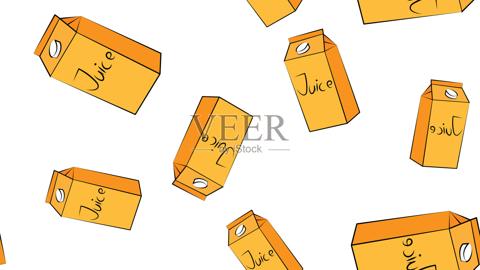 卡通中的果汁或牛奶盒与饮用吸管插画图片素材