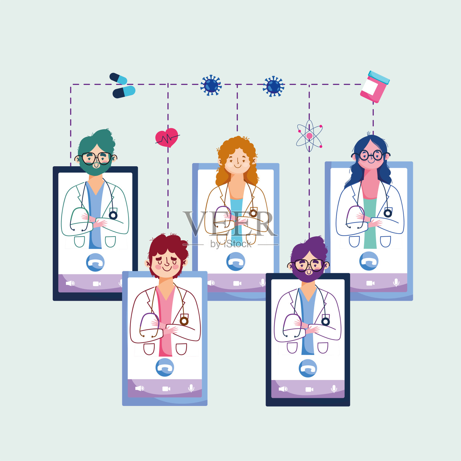 电话医生的角色插画图片素材