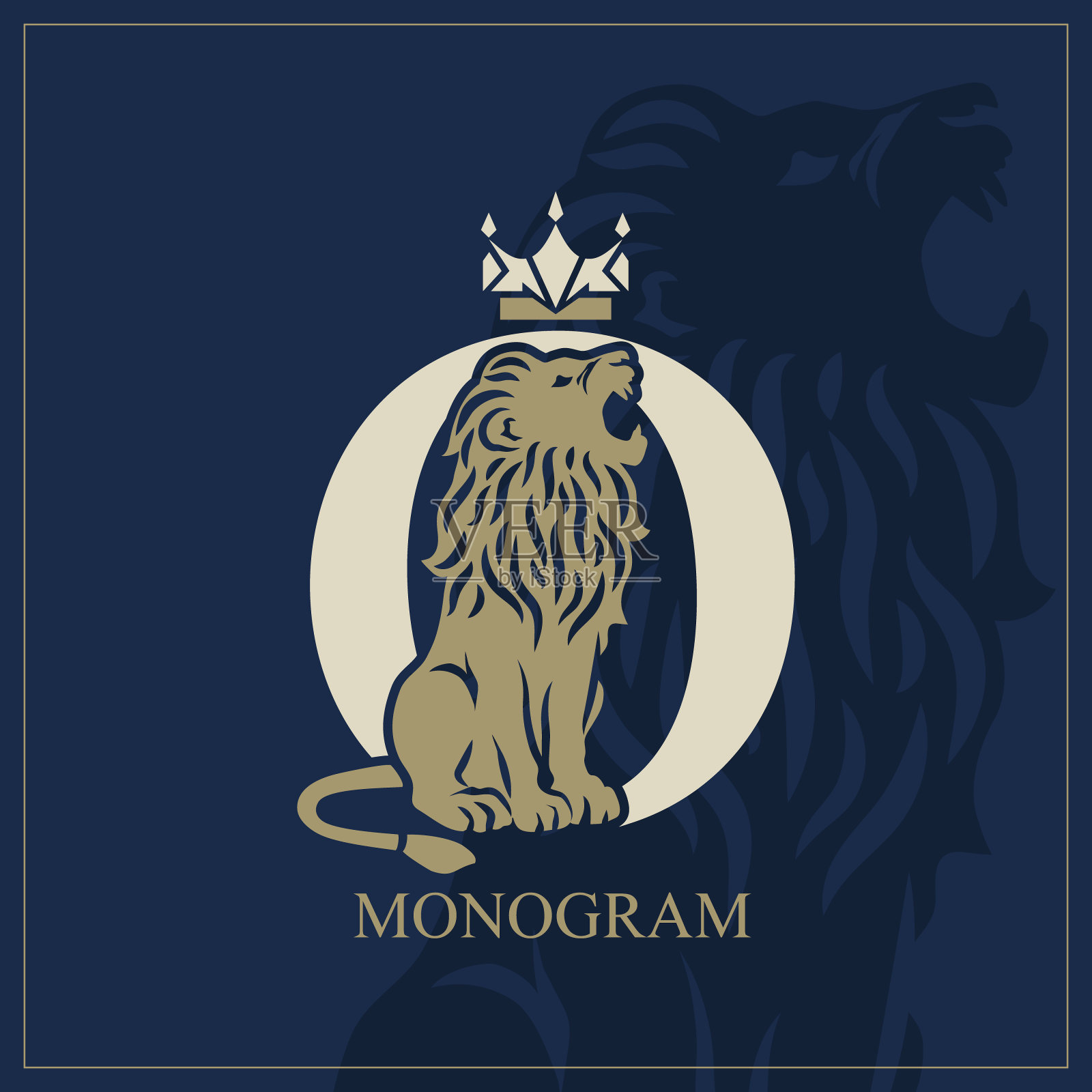 字母o与咆哮的狮子艺术设计皇冠在顶端具有皇家特征的创意标志奢华的