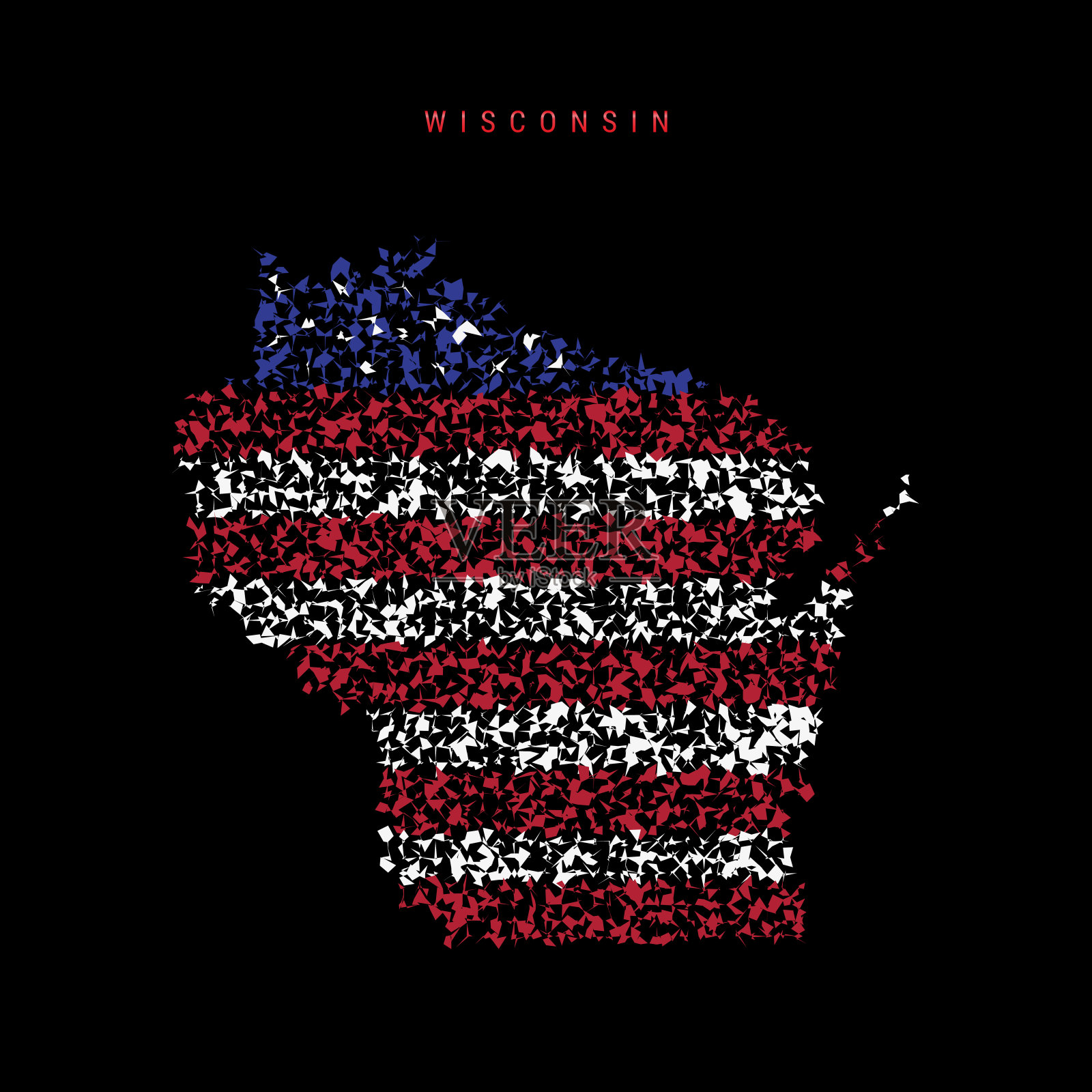 美国威斯康辛州旗图，混沌粒子图案中有美国国旗的颜色。矢量图插画图片素材
