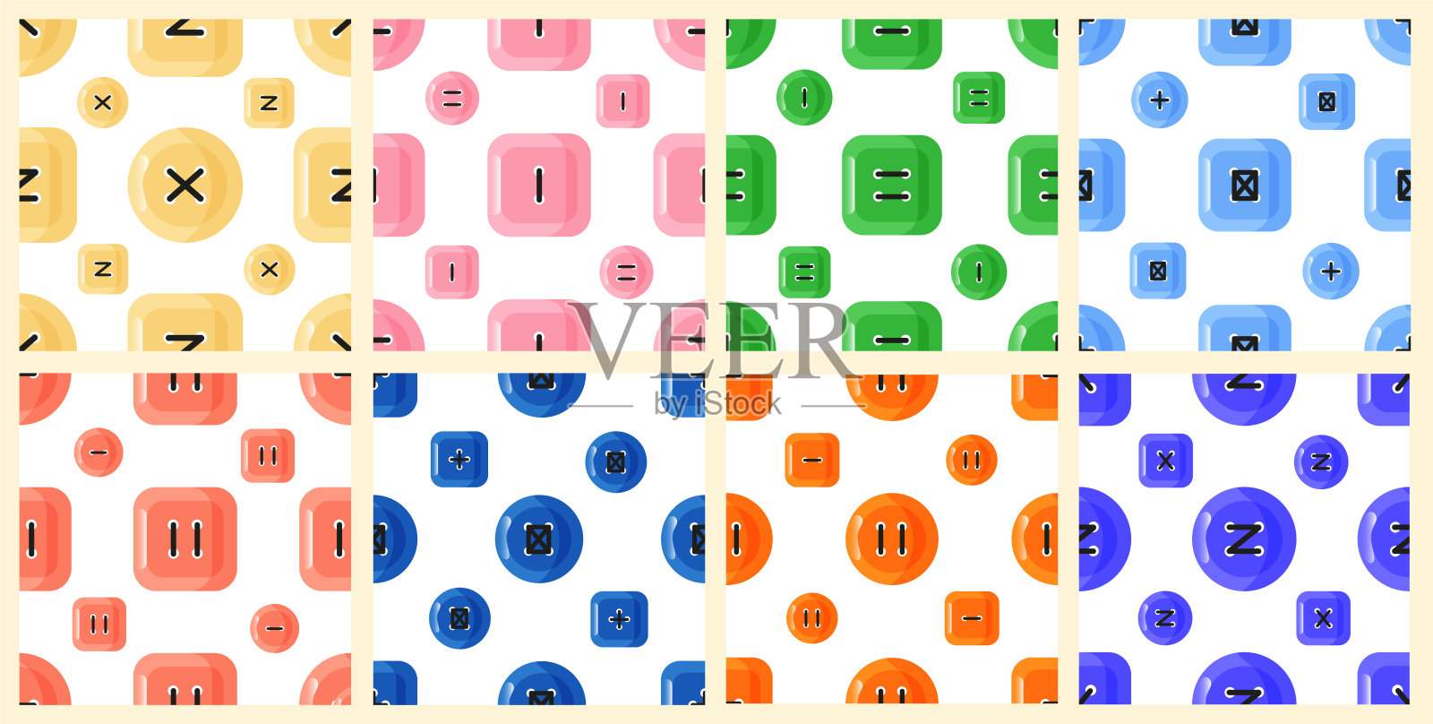 一套无缝模式与服装钮扣。插画图片素材