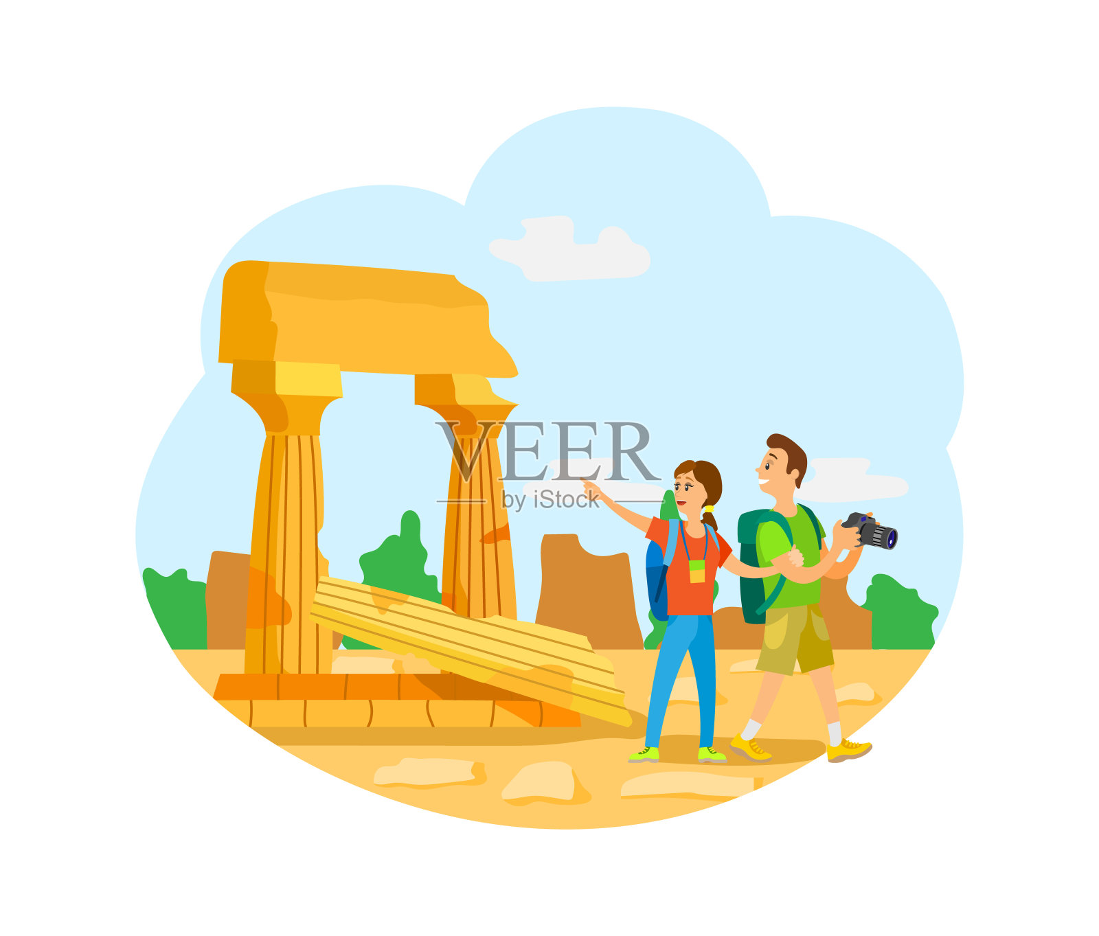 古城遗址，遗迹旅游景点插画图片素材