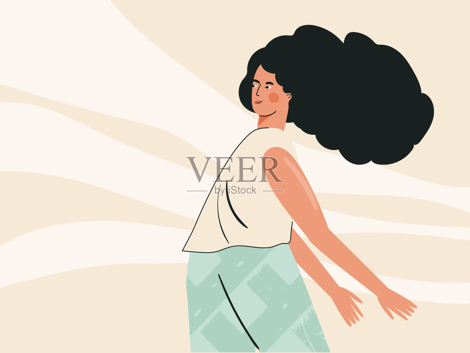 美丽女孩练习瑜伽呼吸冥想感觉平静。现代手绘矢量插图的女性美和心理女性气质，女权主义插画图片素材