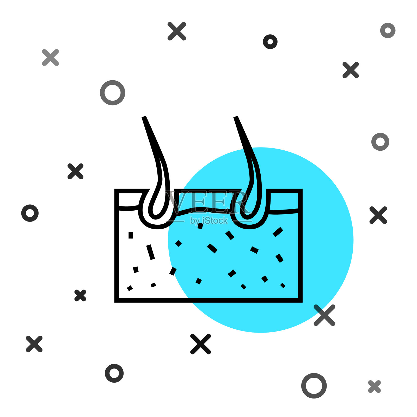 黑线毛发覆盖皮肤图标孤立上插画图片素材