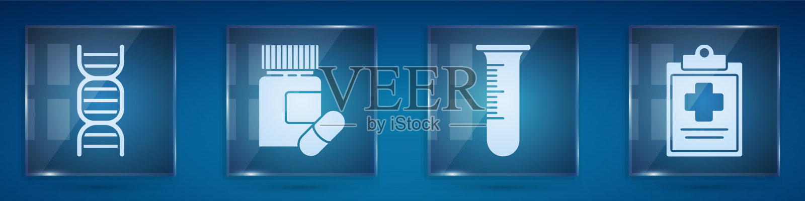 设置药瓶和药片的DNA符号测试图标素材