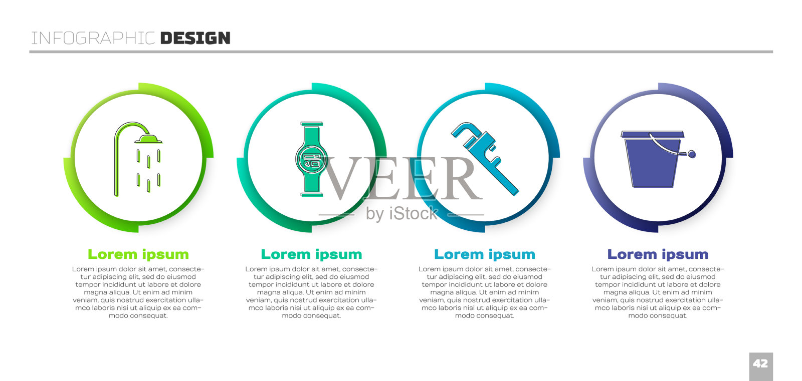 设置淋浴水表水管活动扳手插画图片素材