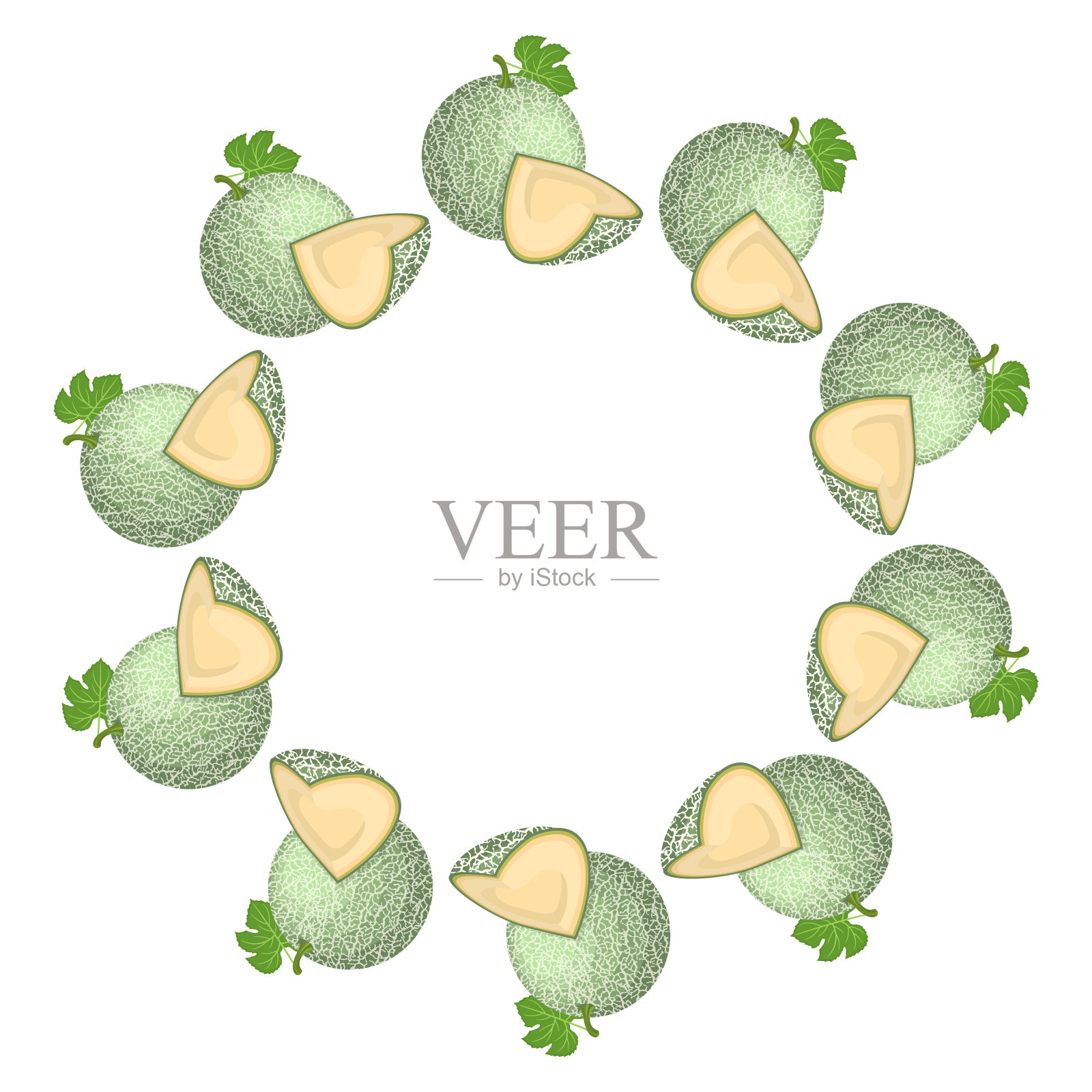 花圈由绿哈密瓜围而成插画图片素材