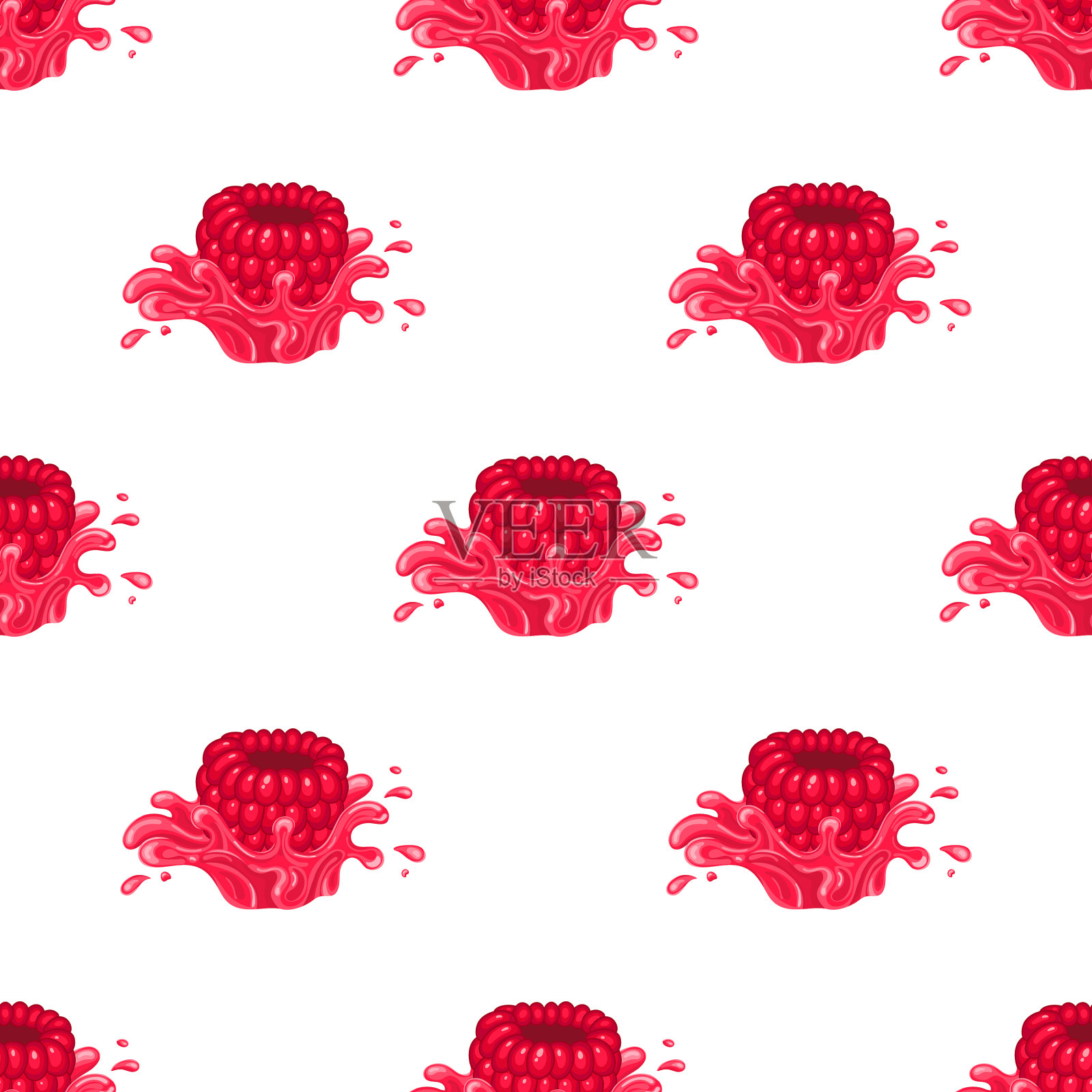 无缝图案与新鲜明亮的覆盆子插画图片素材