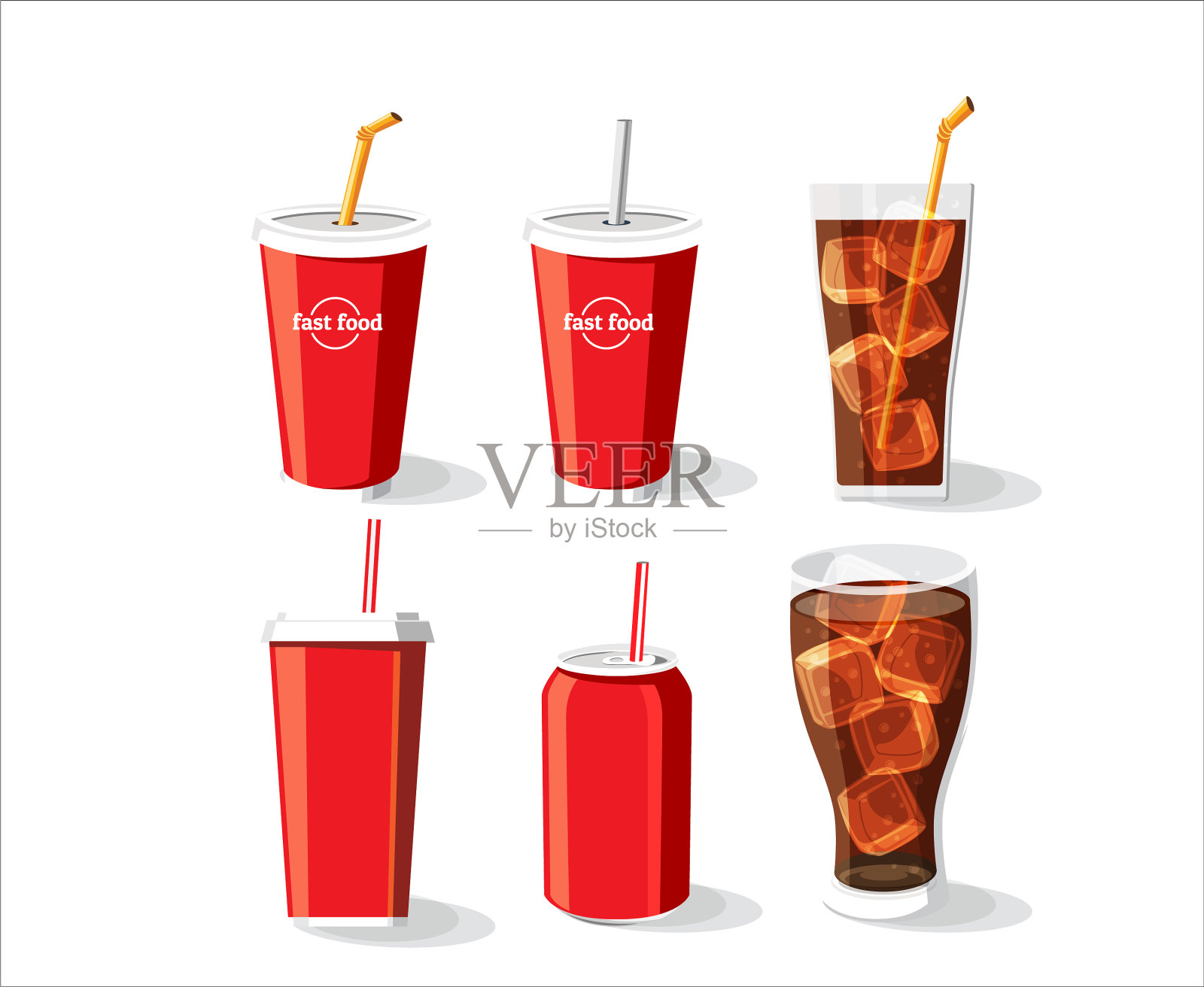 软饮料瓶和玻璃冷饮可乐用插画图片素材