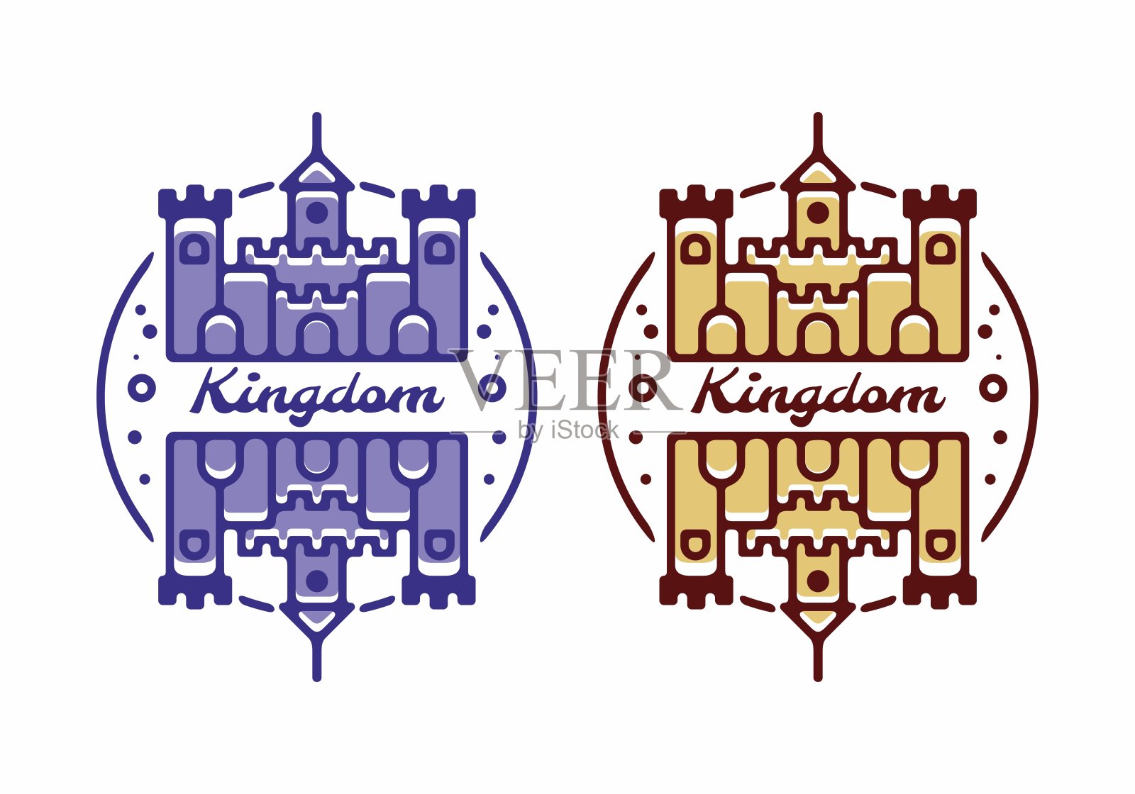 紫色和棕色的镜像王国城堡设计插图插画图片素材