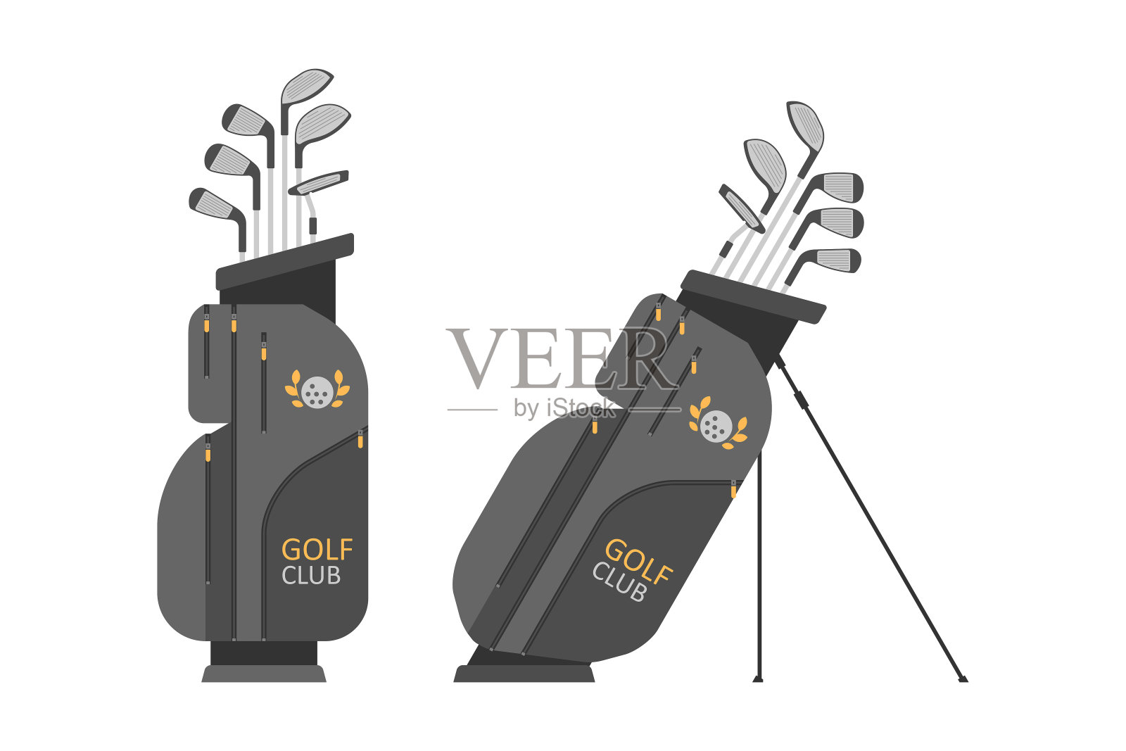 高尔夫球包与球杆插画图片素材