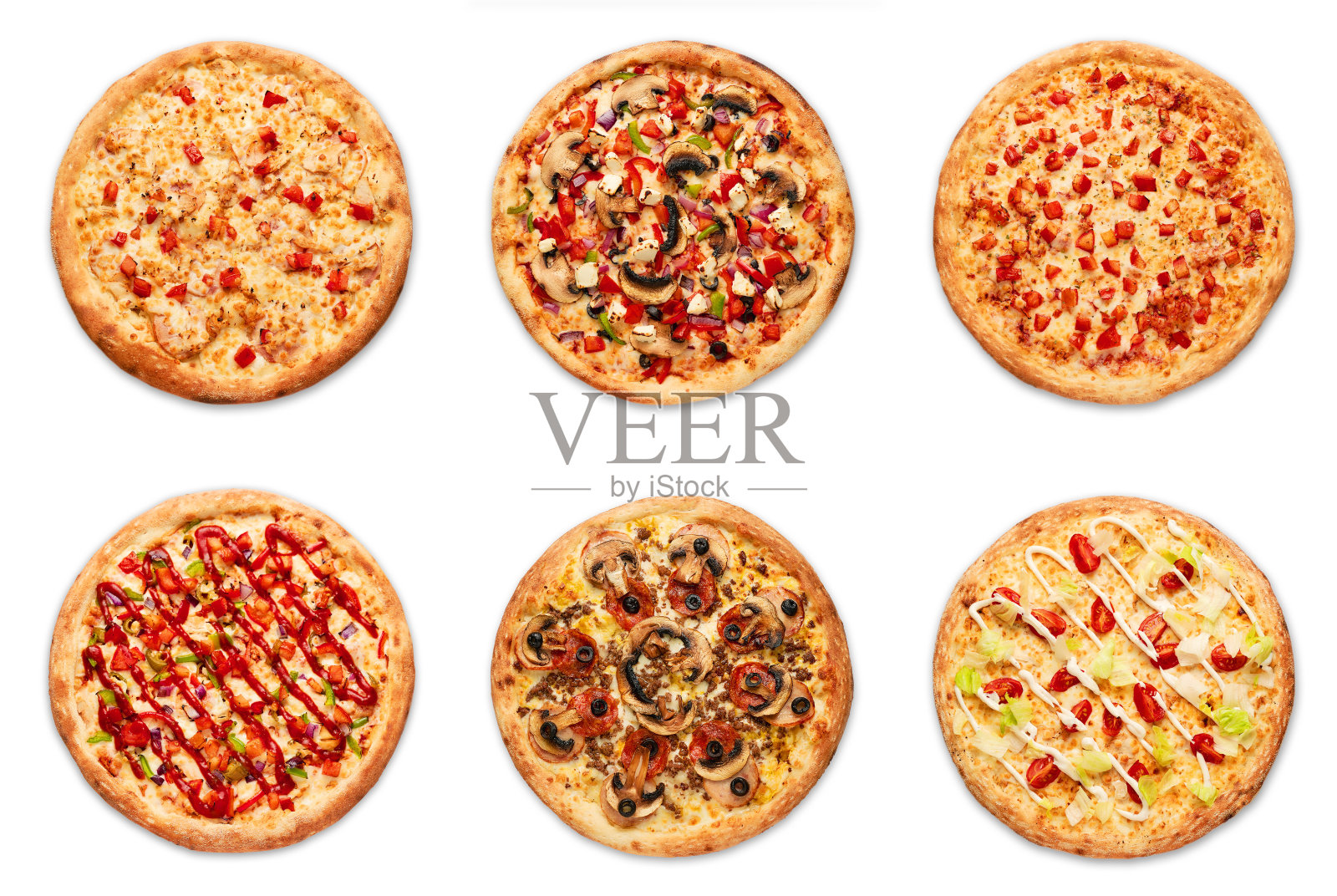 不同的披萨在白色的背景。高分辨率照片摄影图片