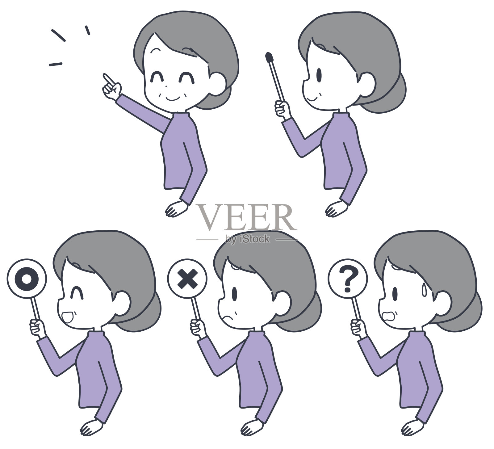 有教鞭的老年妇女等。插画图片素材