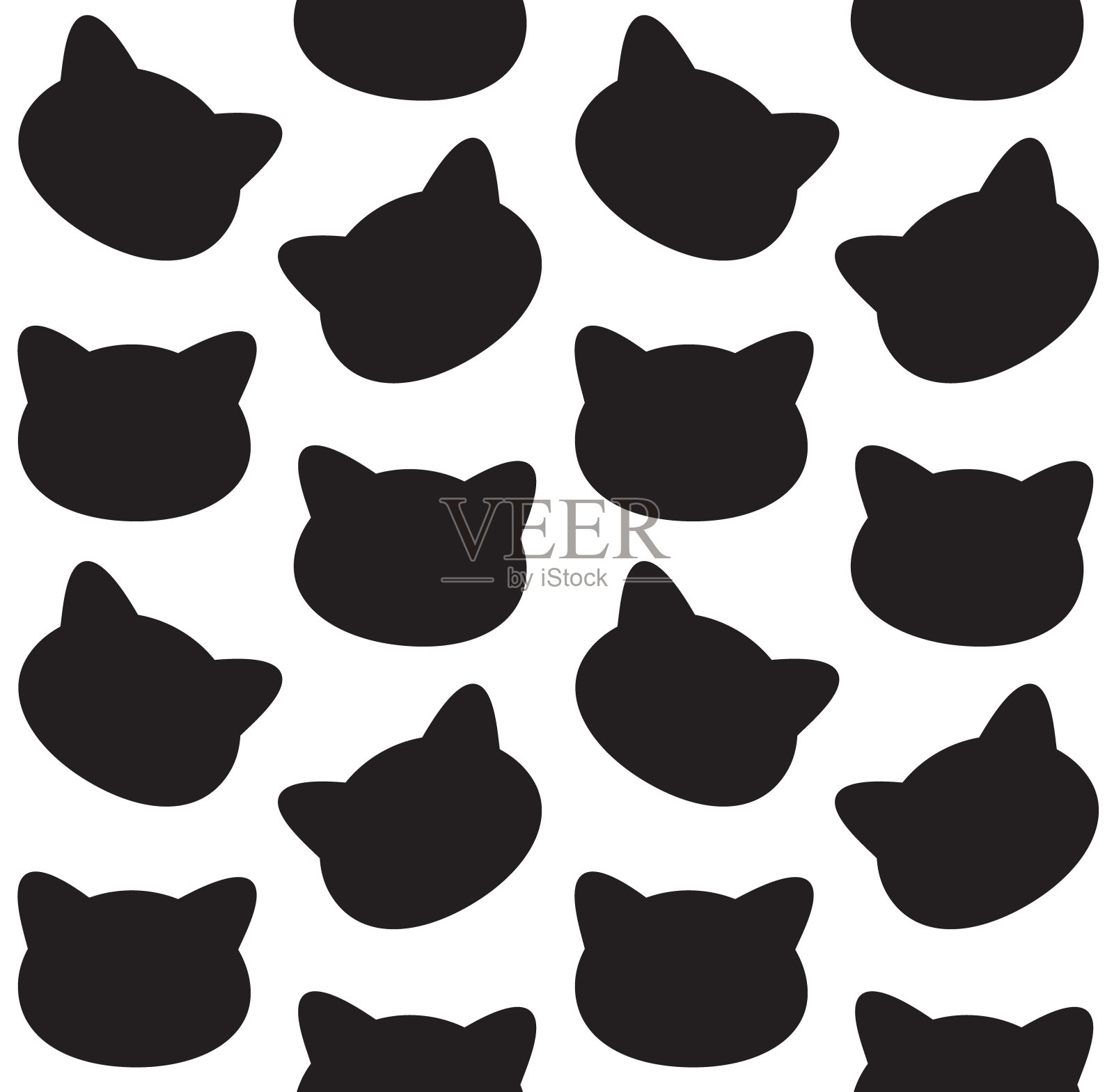 矢量无缝模式的扁猫头剪影插画图片素材