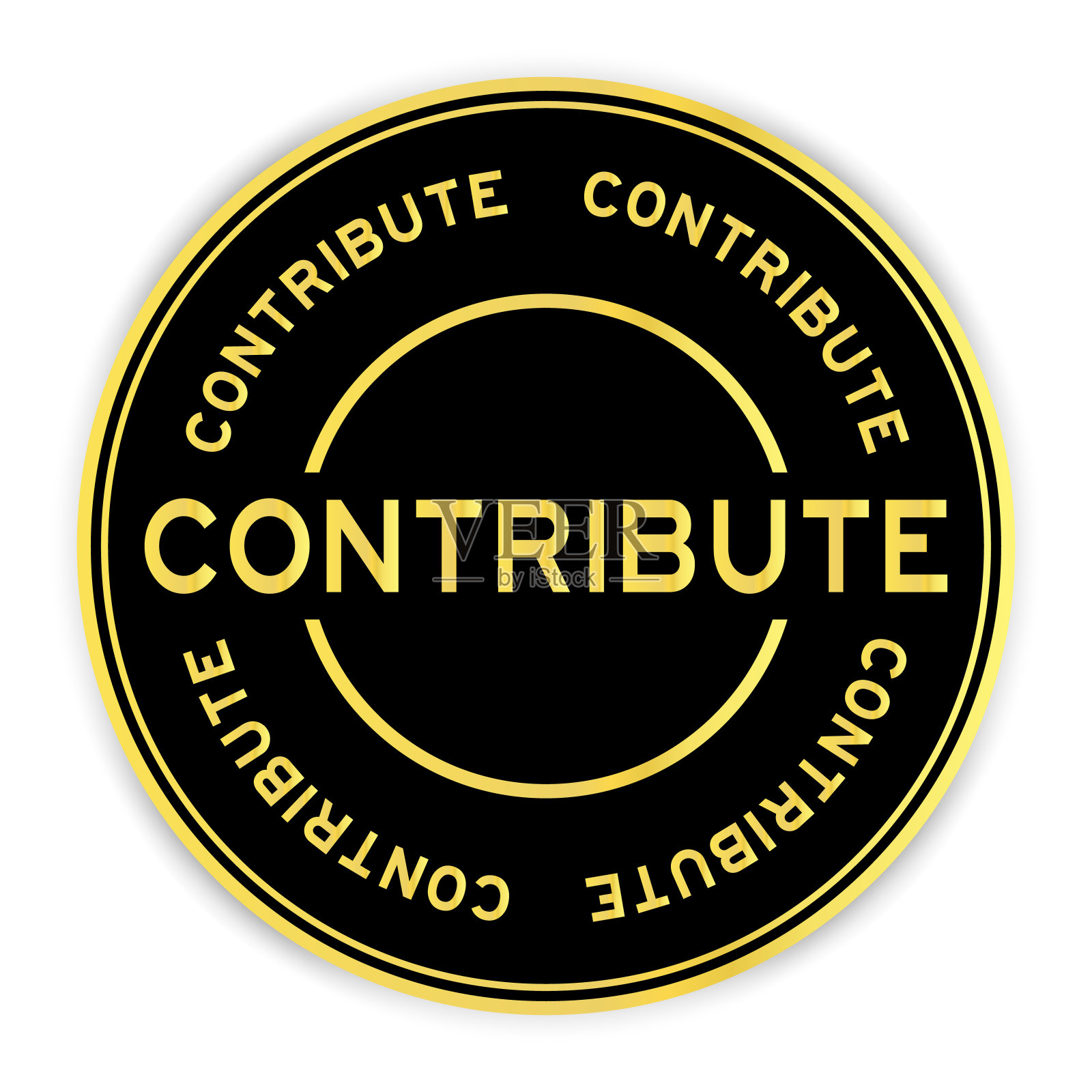 黑色和金色圆形贴纸与字贡献在白色背景设计元素图片