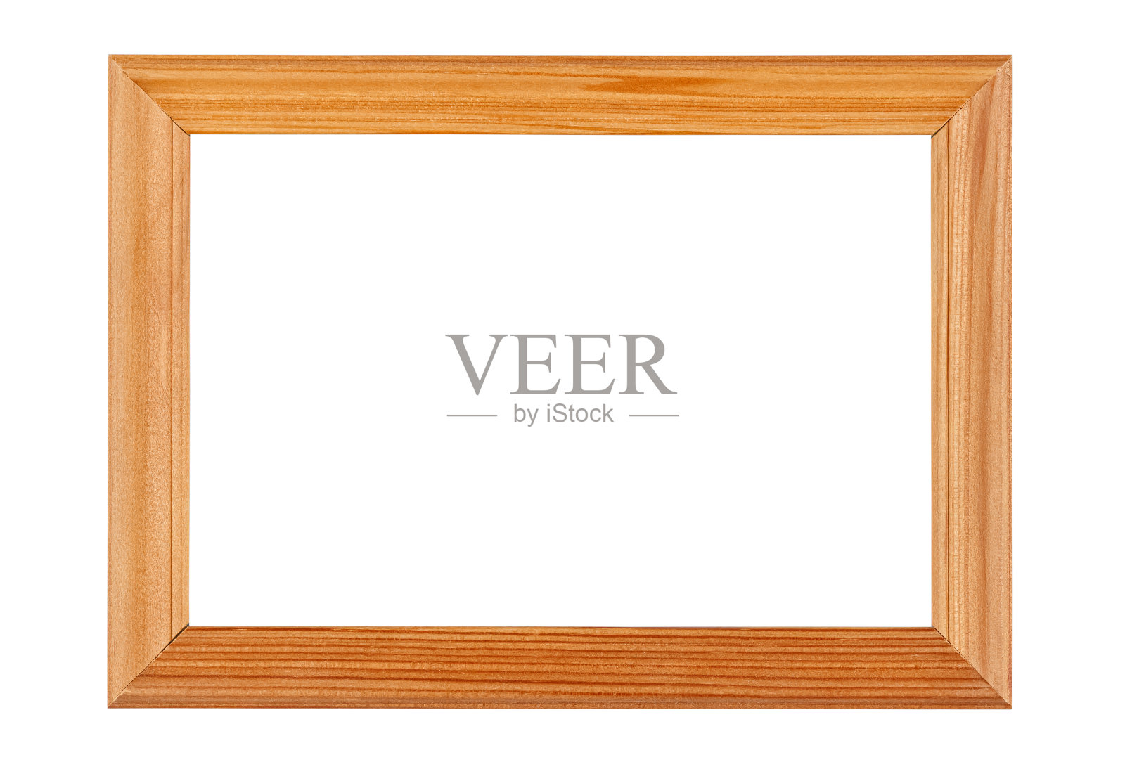 空棕色木框架的照片或绘画与松树纹理边界孤立的白色背景照片摄影图片