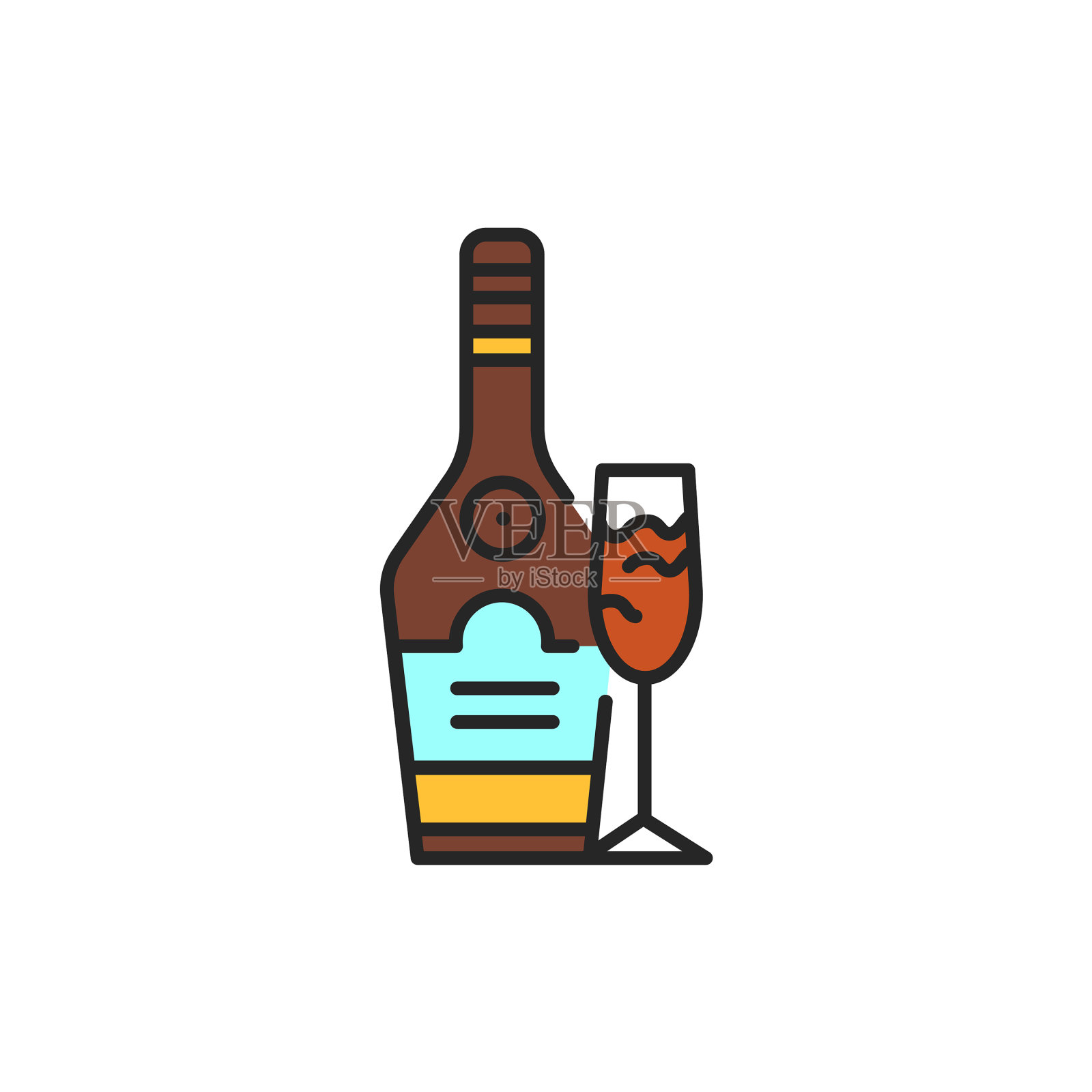 酒瓶和玻璃颜色线图标酒精图标素材