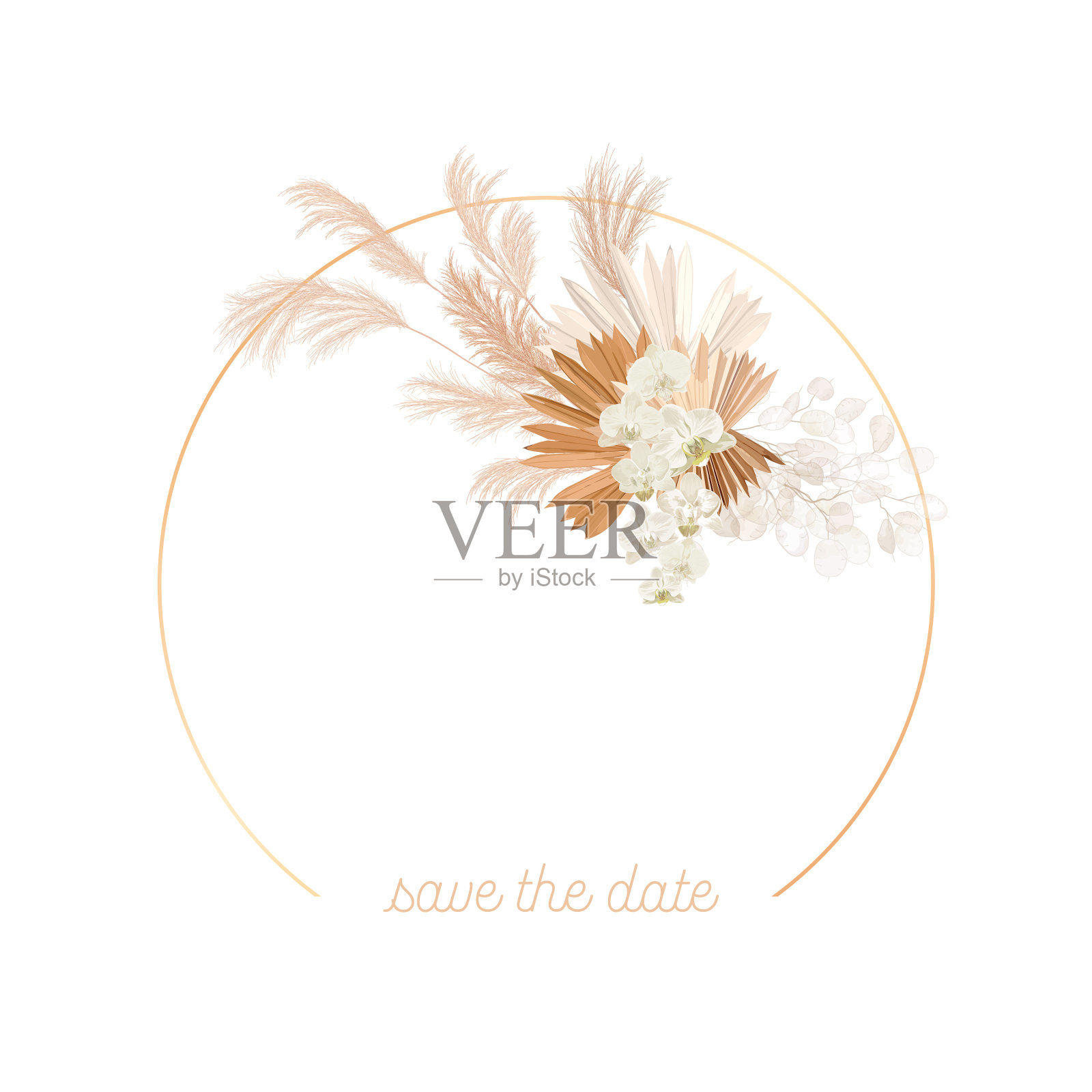 波西米亚花婚礼框架水彩画设计元素图片