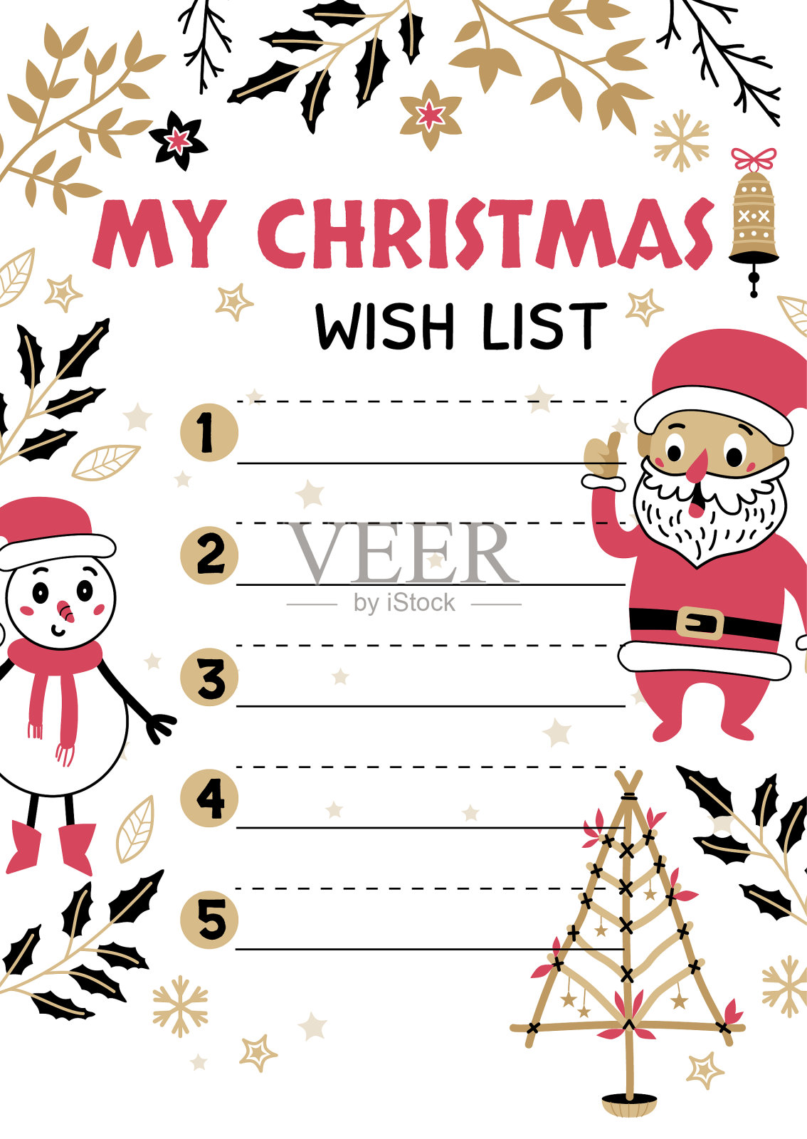 圣诞愿望清单设计模板插画图片素材