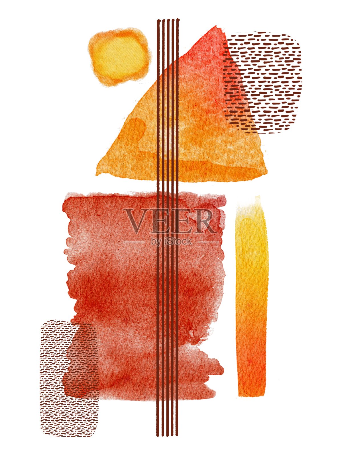 手绘红色橙色抽象的现代艺术背景图案。水彩画刷纹理装饰用艺术丙烯海报设计。用于海报，婚礼，纺织品，横幅，卡片，印刷插画图片素材