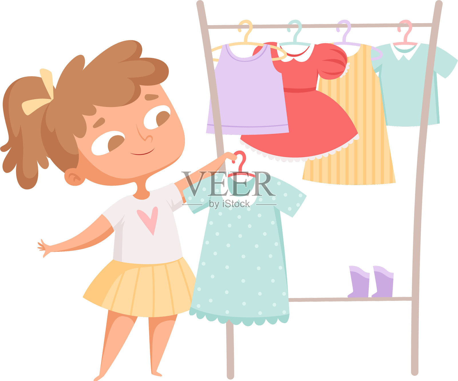 买衣服的女孩和服装衣架设计元素图片