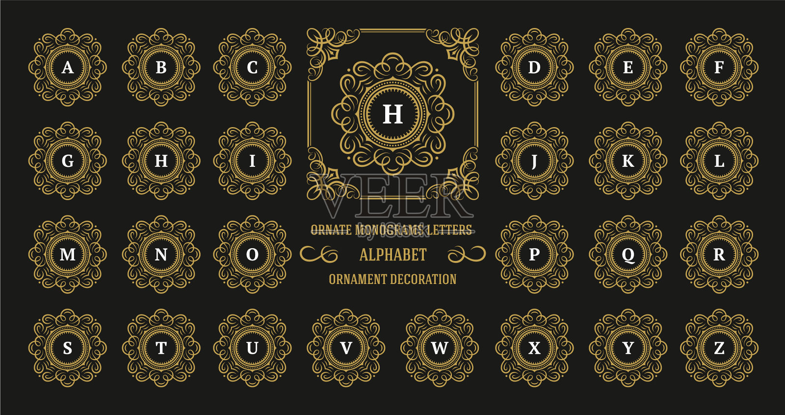 复古字母与装饰字母插画图片素材