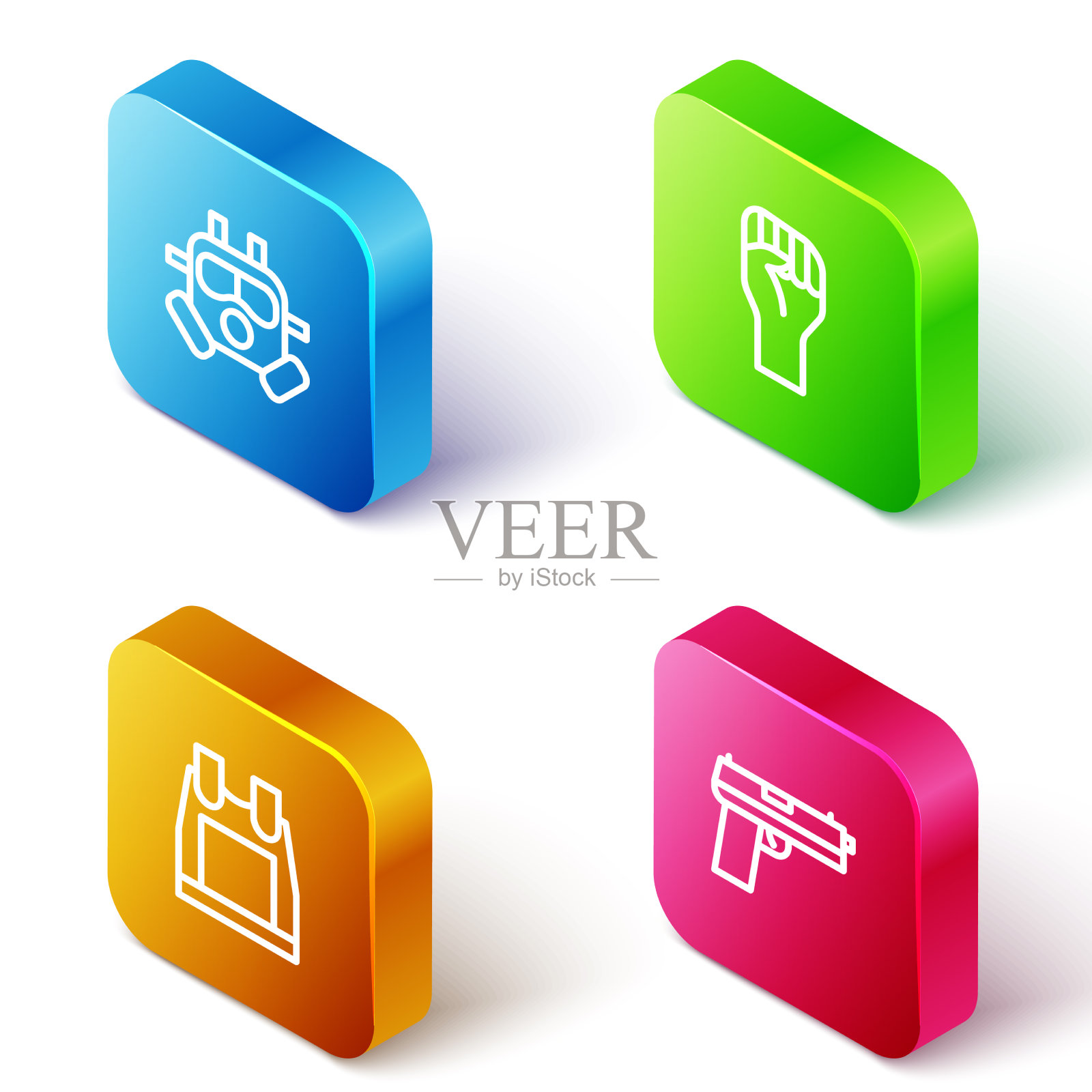 设置等距线防毒面具举起手与图标素材