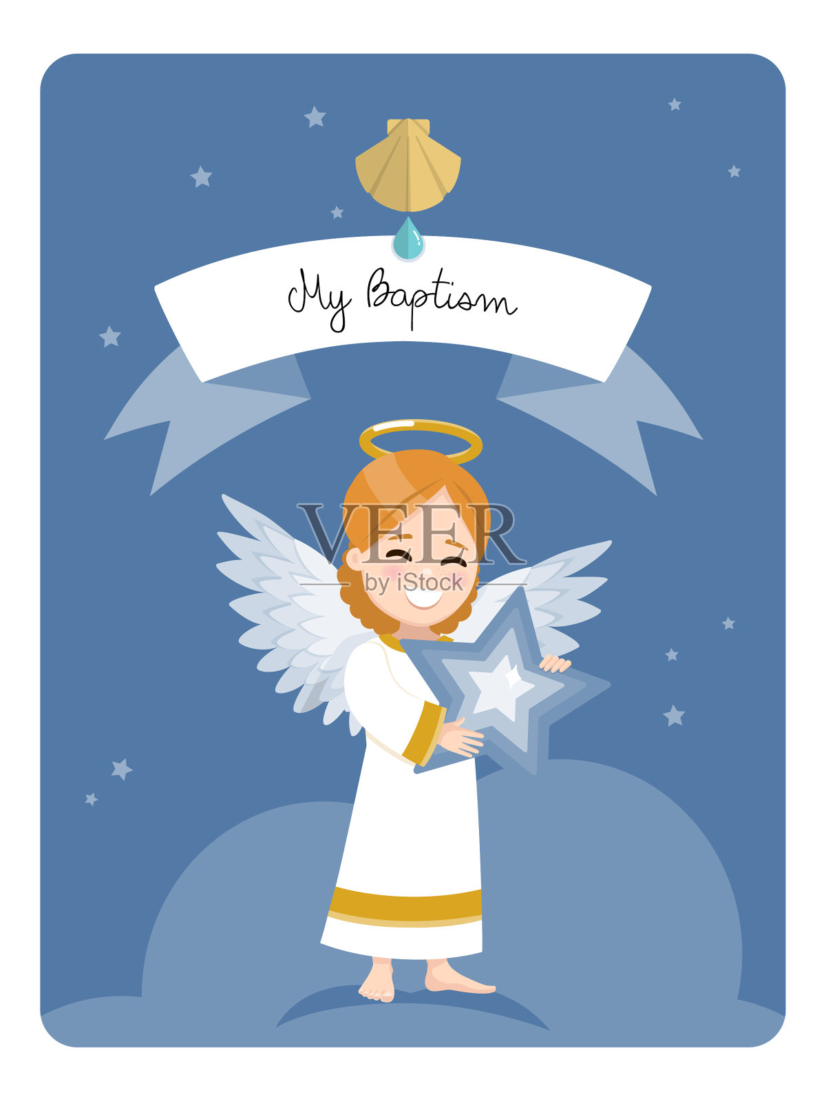 天使用蓝星的洗礼提醒着黑暗插画图片素材