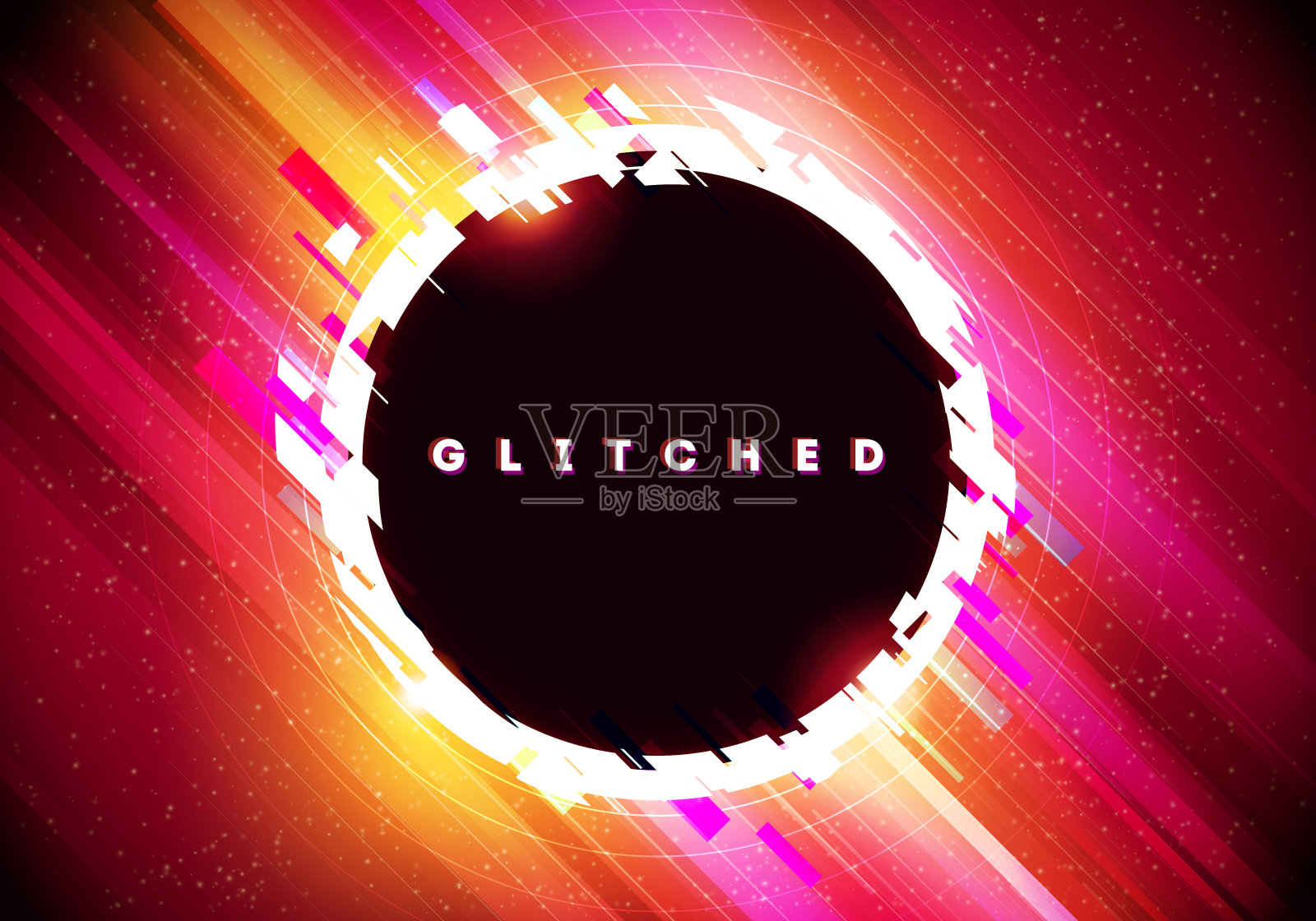 故障圆形矢量插画，现代扭曲故障风格背景设计插画图片素材