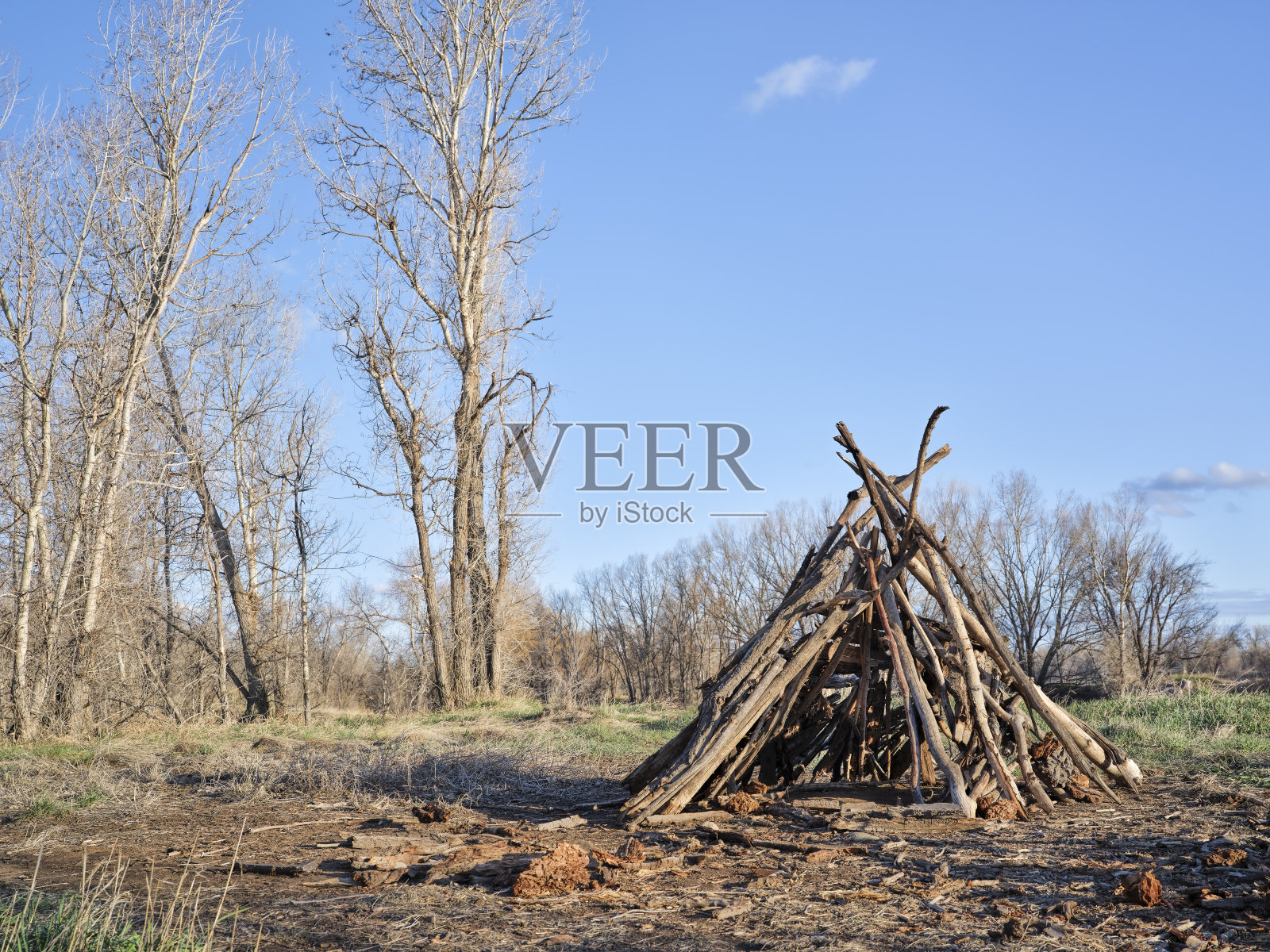 树屋/帐篷——孩子们用树枝搭建的帐篷照片摄影图片