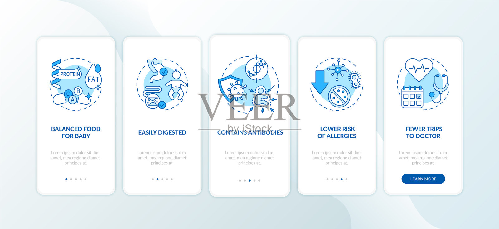 手机应用页面上的母乳喂养好处设计模板素材