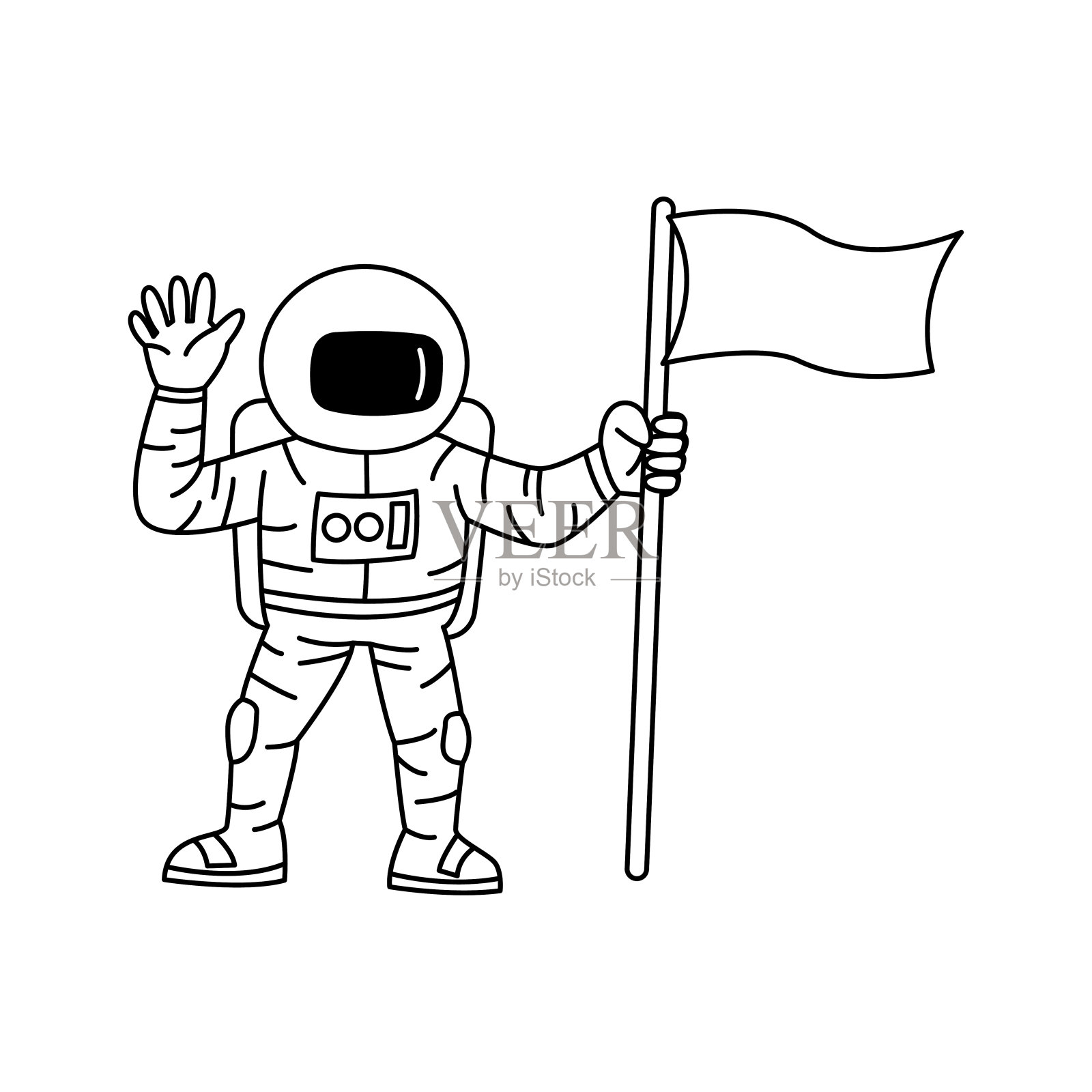 卡通版宇航员举旗和举手设计插画图片素材