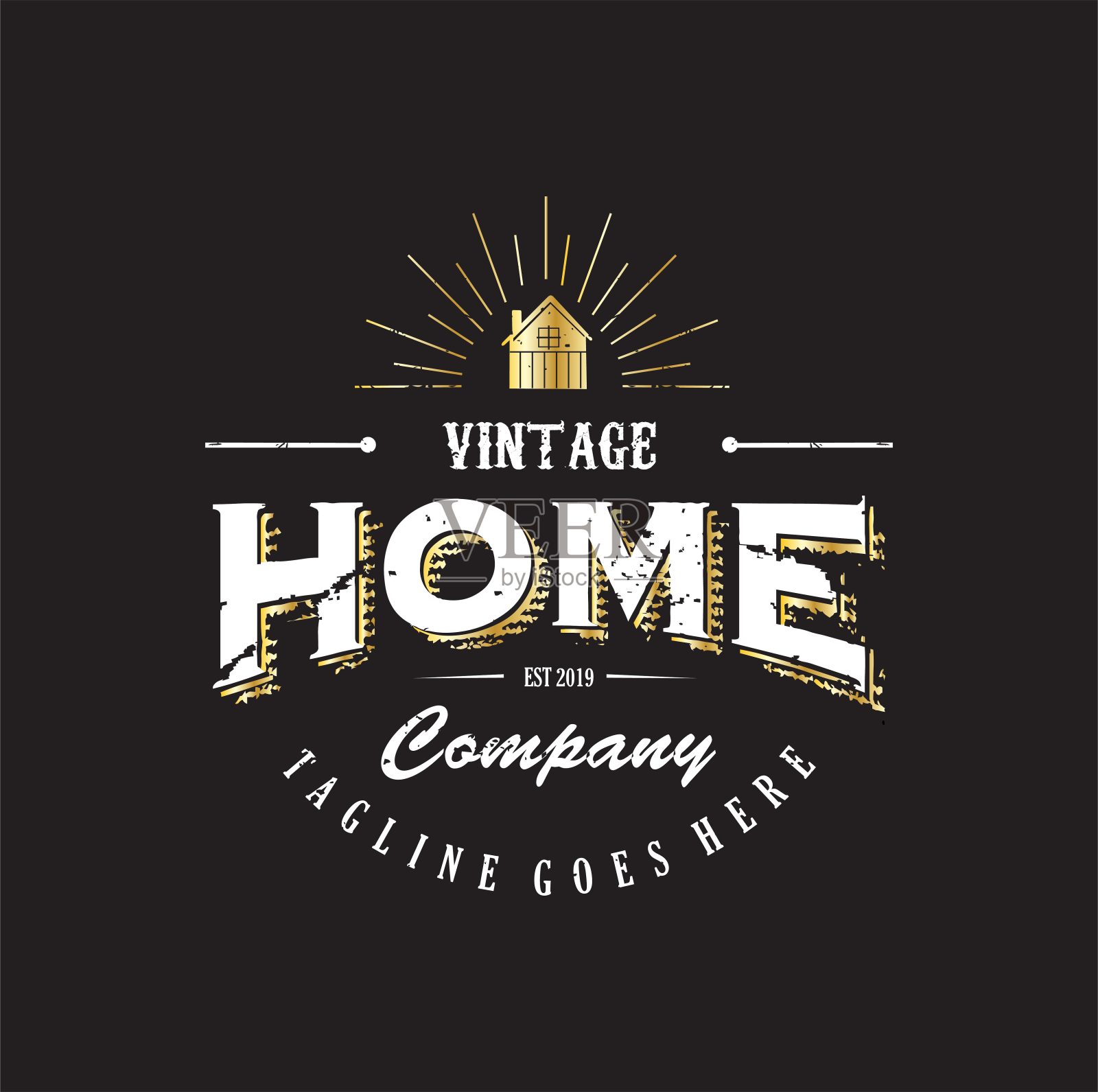 复古的家建筑豪华图标向量。复古房地产插图。Vintage House Retro Hipster插画图片素材