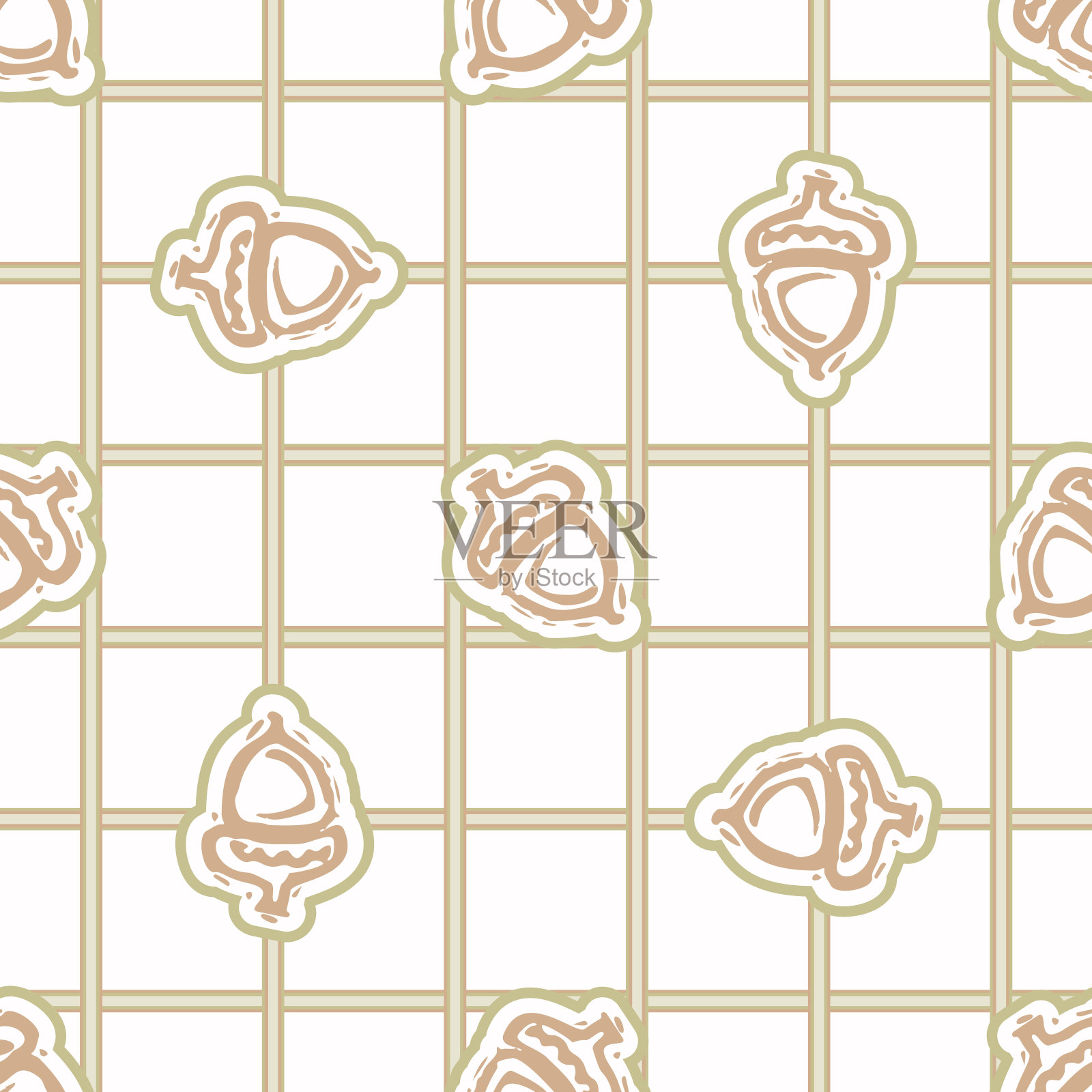 无缝极简的橡子块印花图案背景。淡色调柔和的墙纸。简单现代scandi男女皆宜的儿童设计。有机光中性婴儿新生儿苗圃印花。插画图片素材