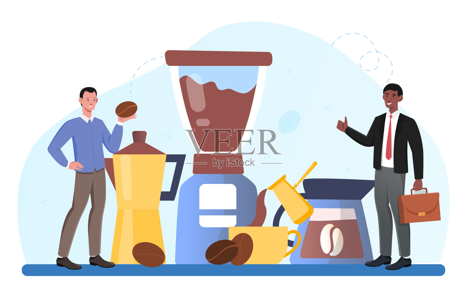 微笑的西装男角色正在点咖啡插画图片素材