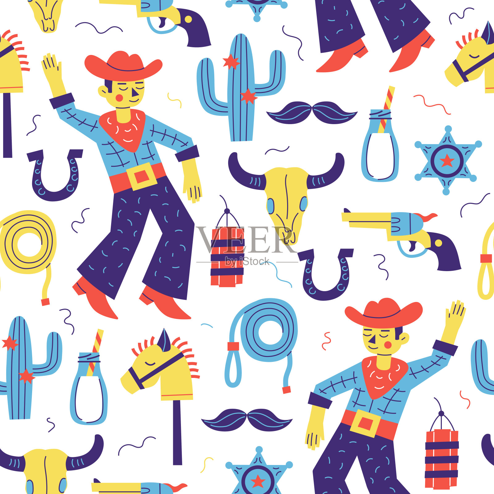 牛仔派对无缝模式。子向量的背景。插画图片素材
