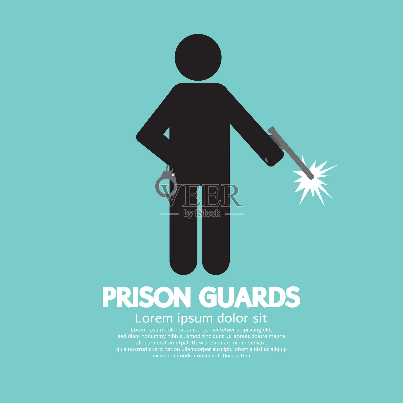 监狱警卫图标黑色符号矢量插图。插画图片素材