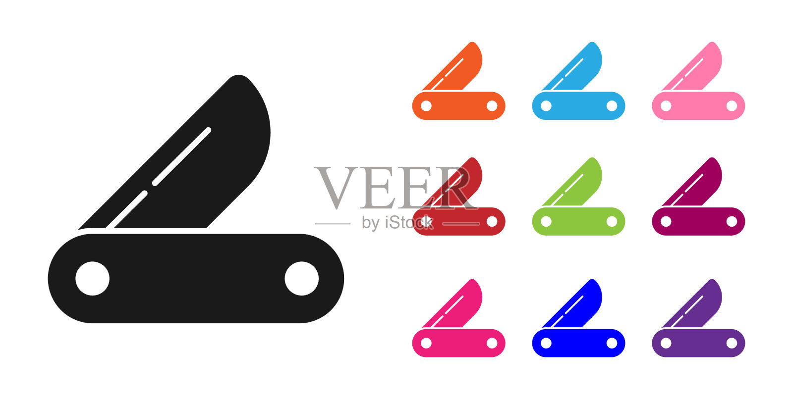 黑瑞士军刀图标孤立在白色图标素材