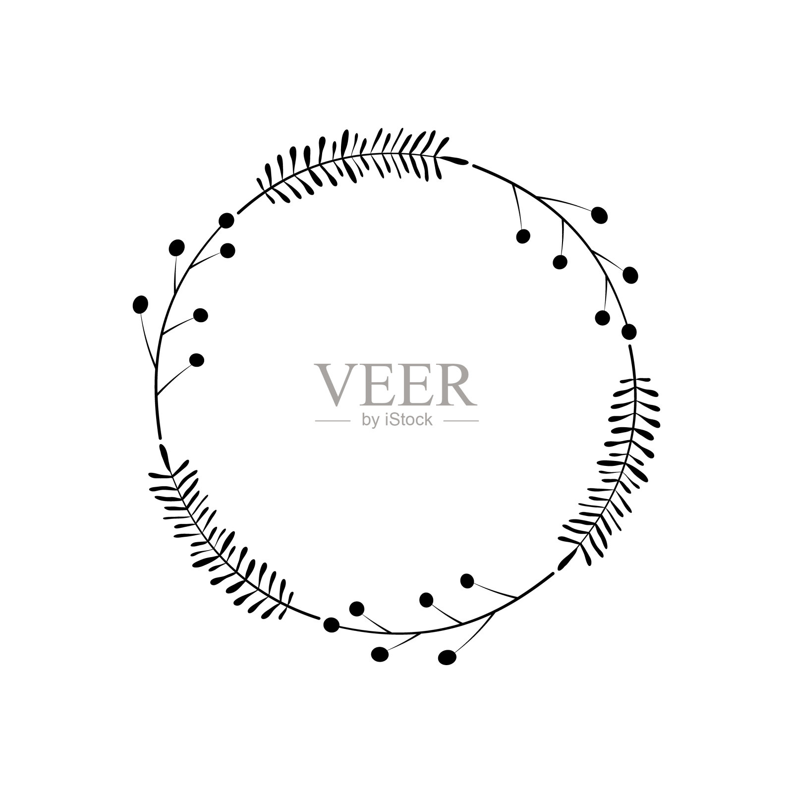 可爱的花环带刺的树枝树叶浆果围成一圈节日边框用于装饰明信片请柬