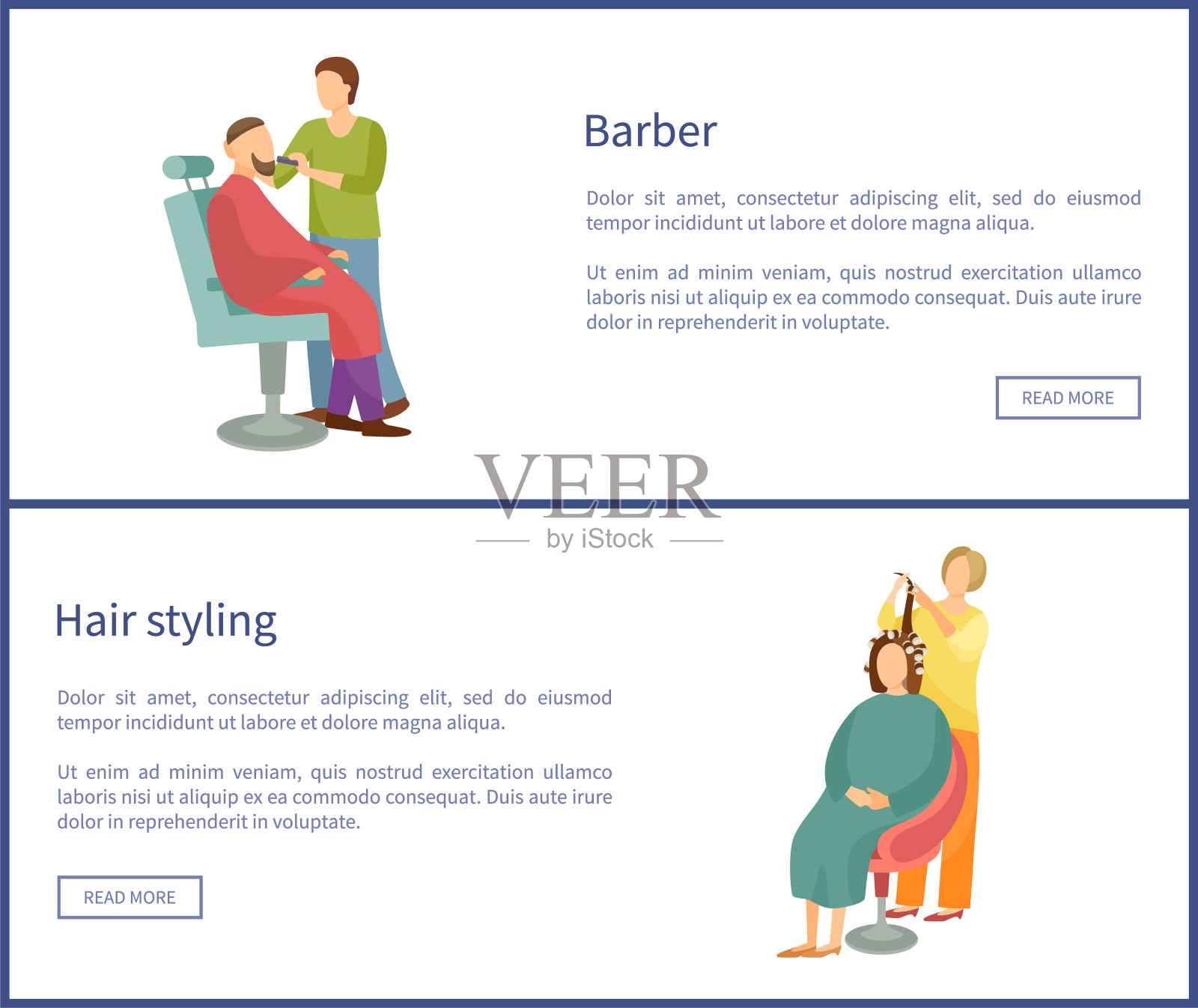 理发师为男人胡须服务海报集向量插画图片素材