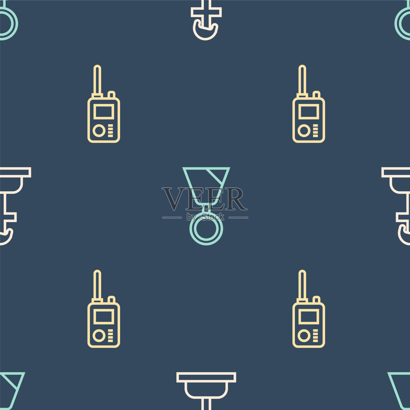 设行士兵墓步话机和军机图标素材