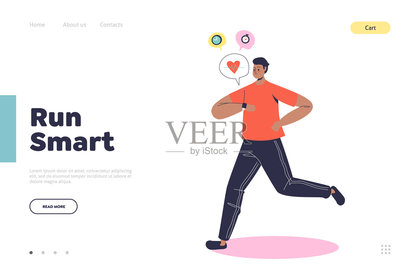运行智能着陆页与男性跑步者使用设计模板素材