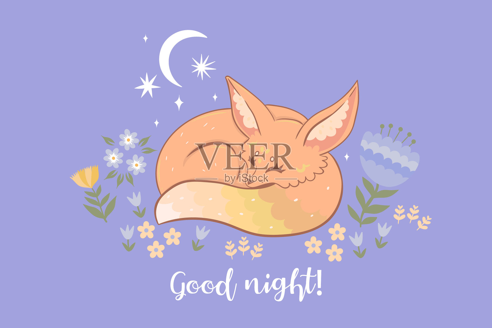 明信片上有熟睡的狐狸题字很好插画图片素材