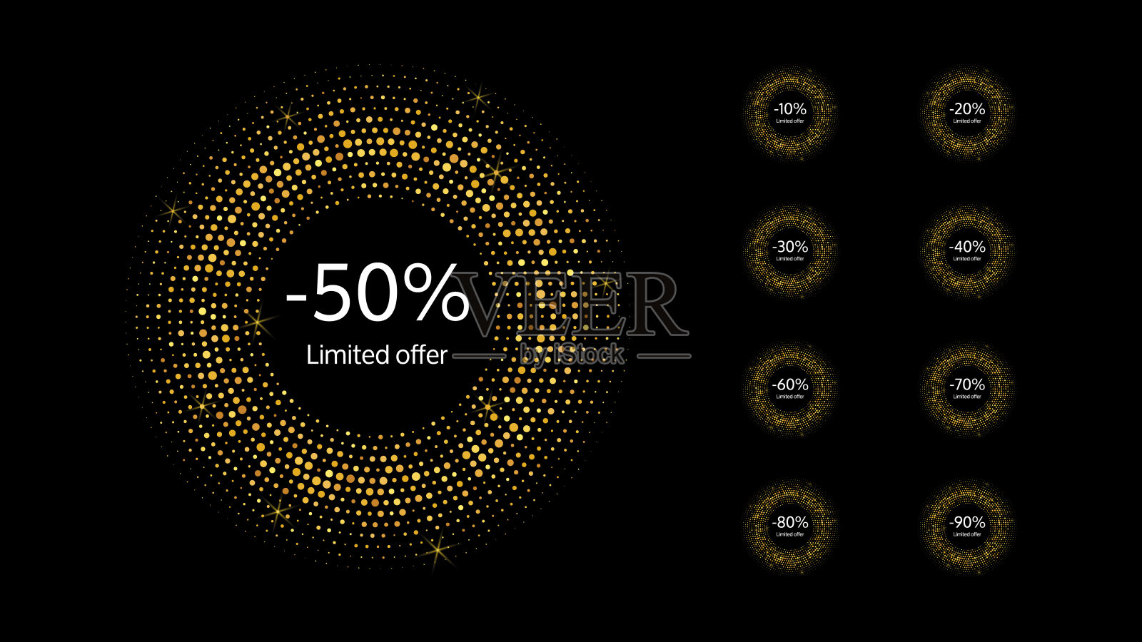 有限提供黄金半色调虚线横幅设计模板素材