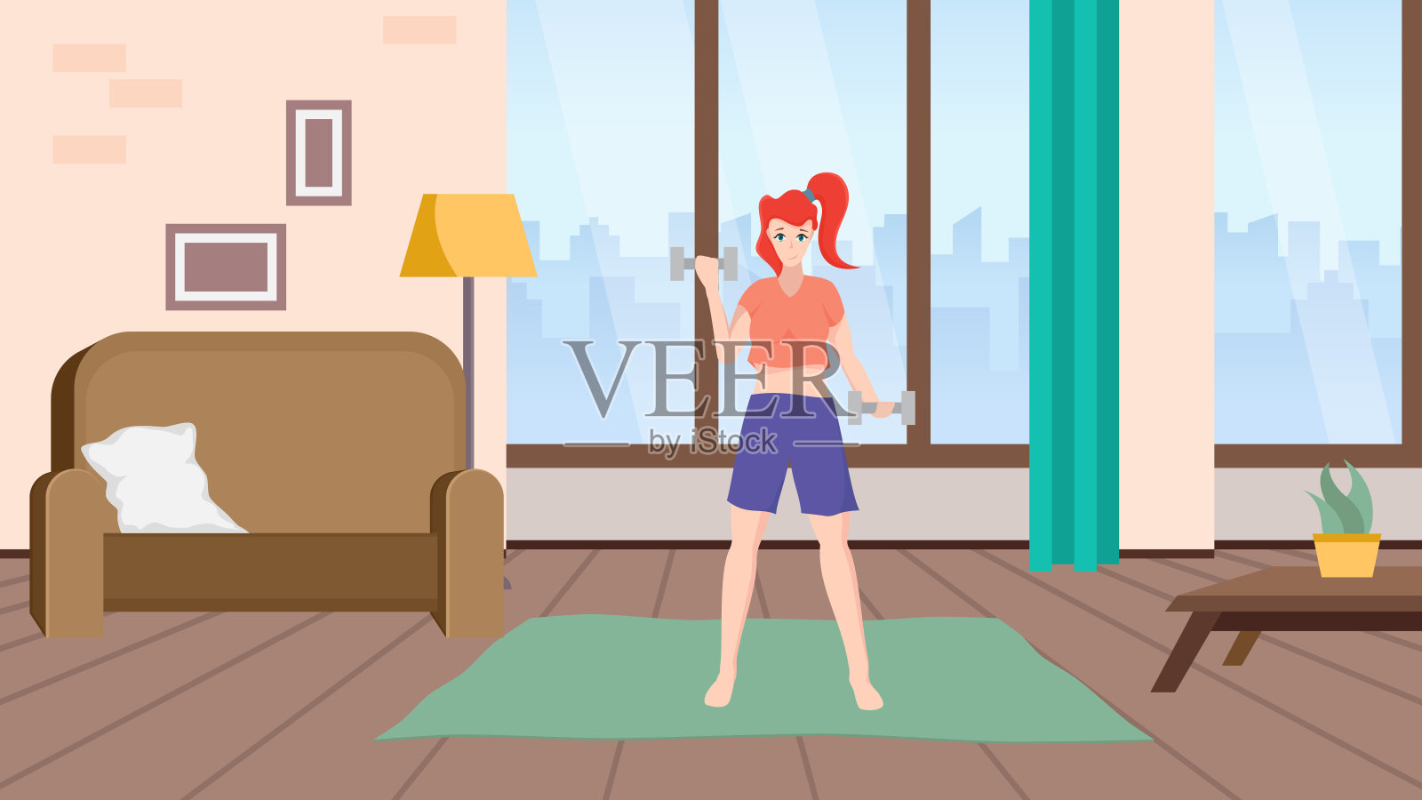 家庭体育活动插画图片素材