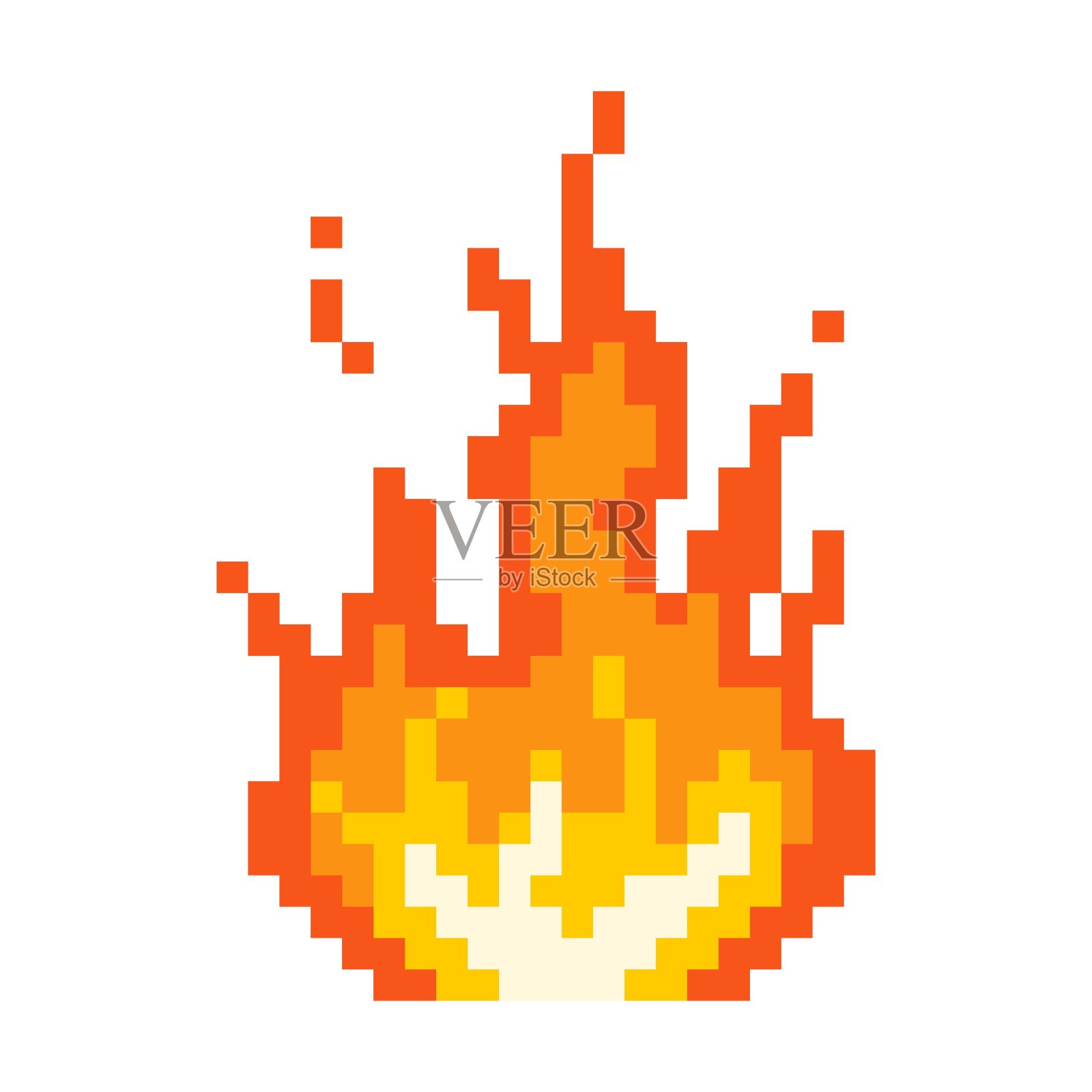 像素燃烧的篝火图标。强烈爆炸后燃烧着黄色的红色火焰。设计元素图片