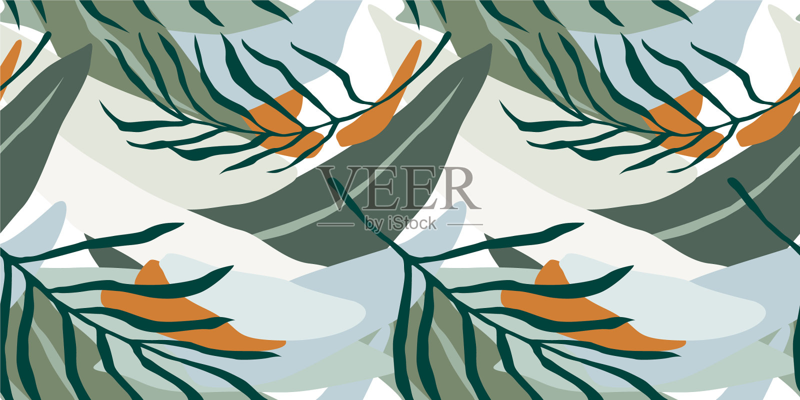 抽象叶子的艺术无缝图案插画图片素材